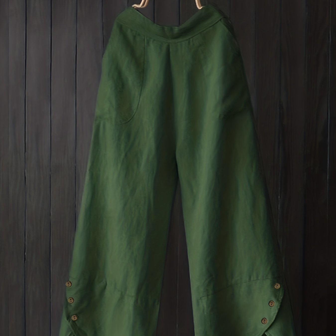 vlovelaw Plus Size High Rise Button Decor Irregular Wide Leg Pants, Women's Plus Casual Loose Fit Wide Leg Pants