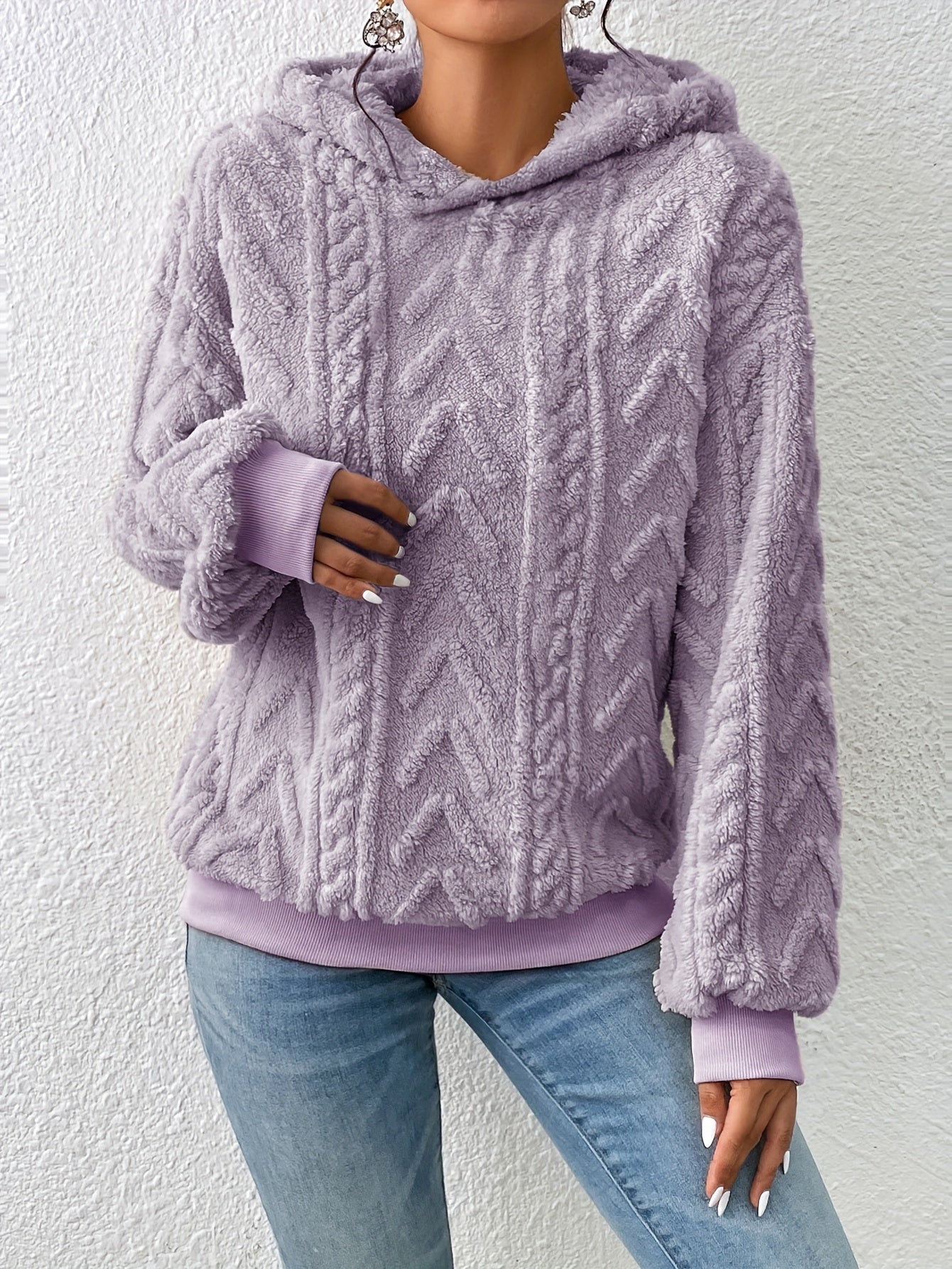 vlovelaw Textured Hoodie Plush Sweatshirt, Casual Long Sleeve Hoodies Sweatshirt, Women's Clothing