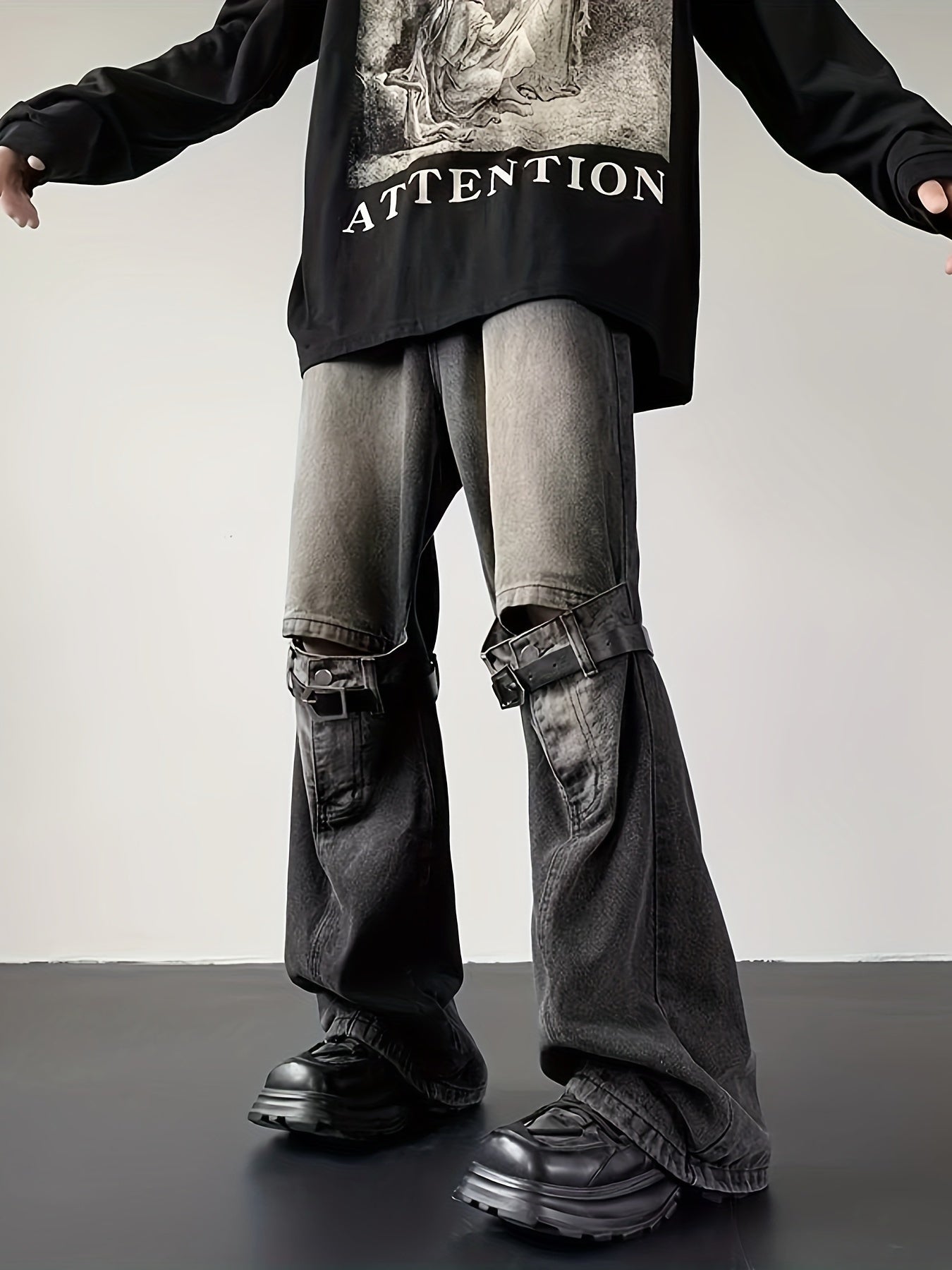 vlovelaw Men's Casual Loose Fit Jeans, Chic Street Style Distressed Retro Wide Leg Denim Pants