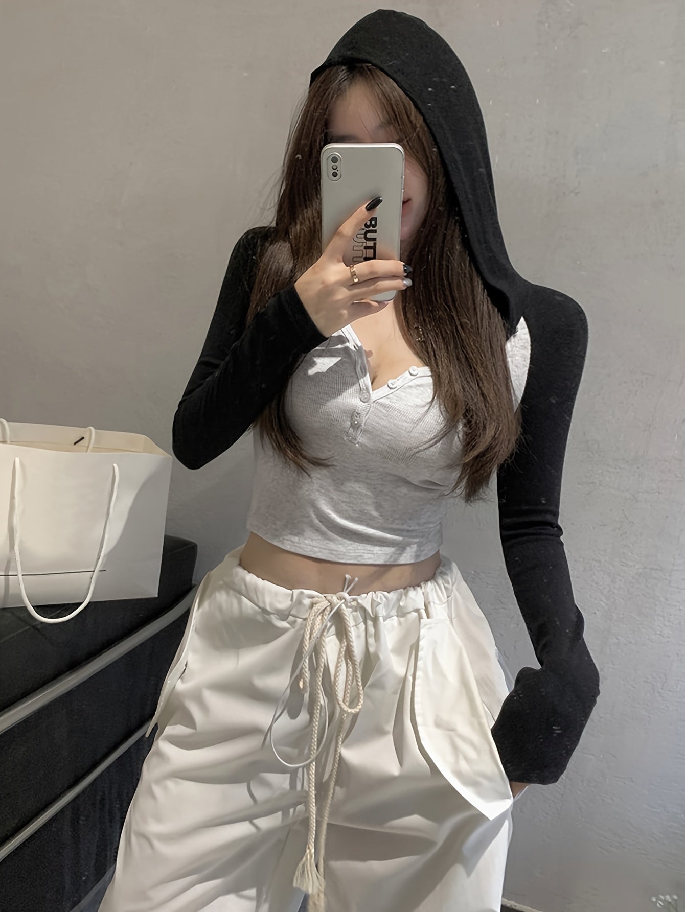 vlovelaw Contrast Trim Button Front T-Shirt, Casual Long Sleeve T-Shirt For Spring & Fall, Women's Clothing