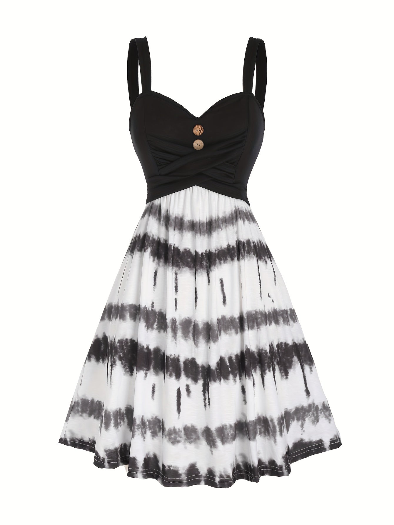 vlovelaw Tie Dye Print Fake Button Dress, Casual Sleeveless Backless For Summer, Women's Clothing
