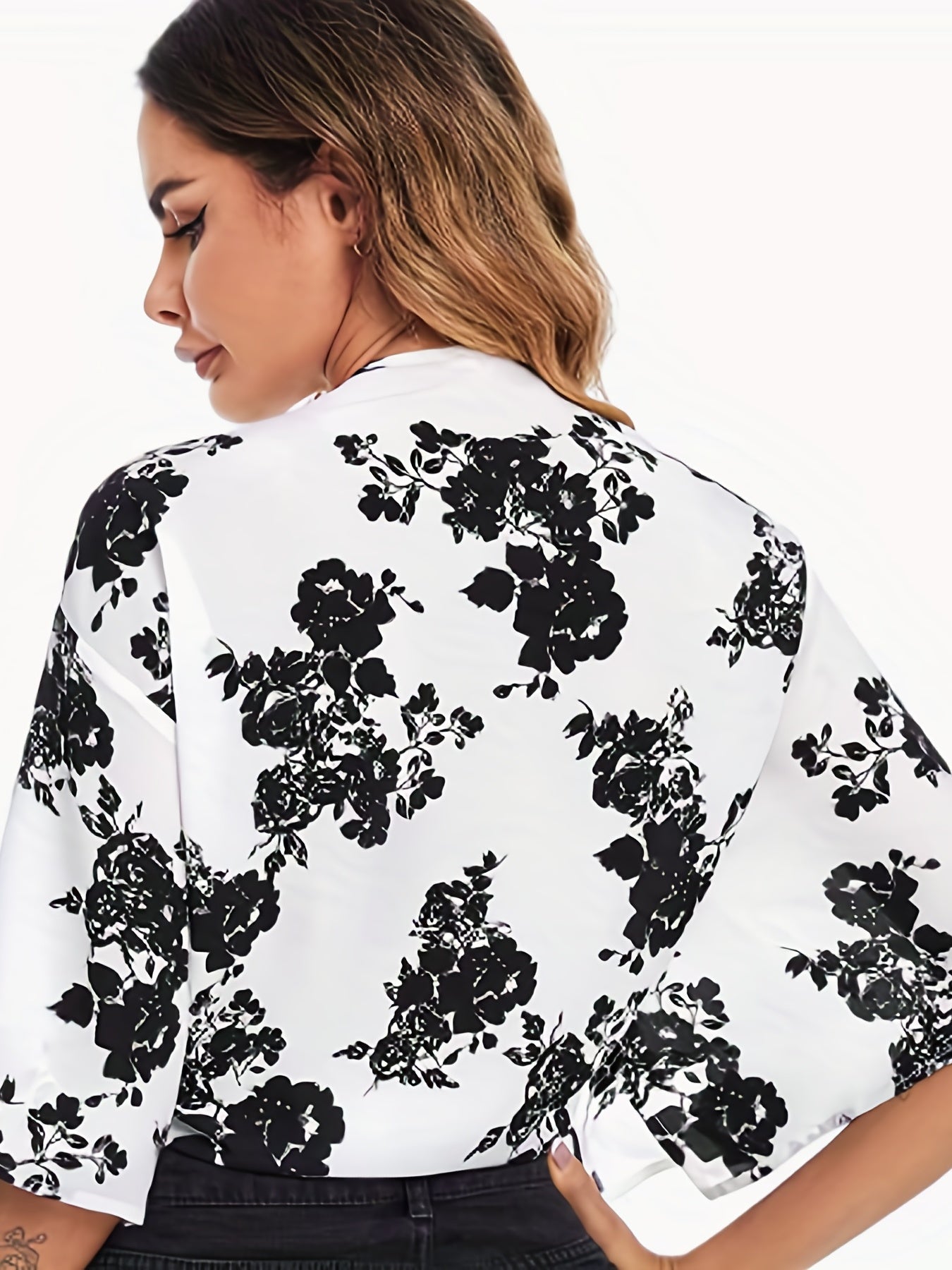 vlovelaw Floral Print Tie Front Crop Blouse, Sexy Half Sleeve Blouse For Spring & Summer, Women's Clothing