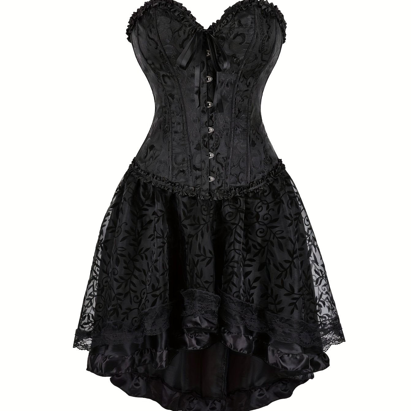 1pc Sexy Tunic Waist Vest Girdle European And American Court Bodysuit With Black Mesh Dance Skirt Prom Bodysuit With Skirt