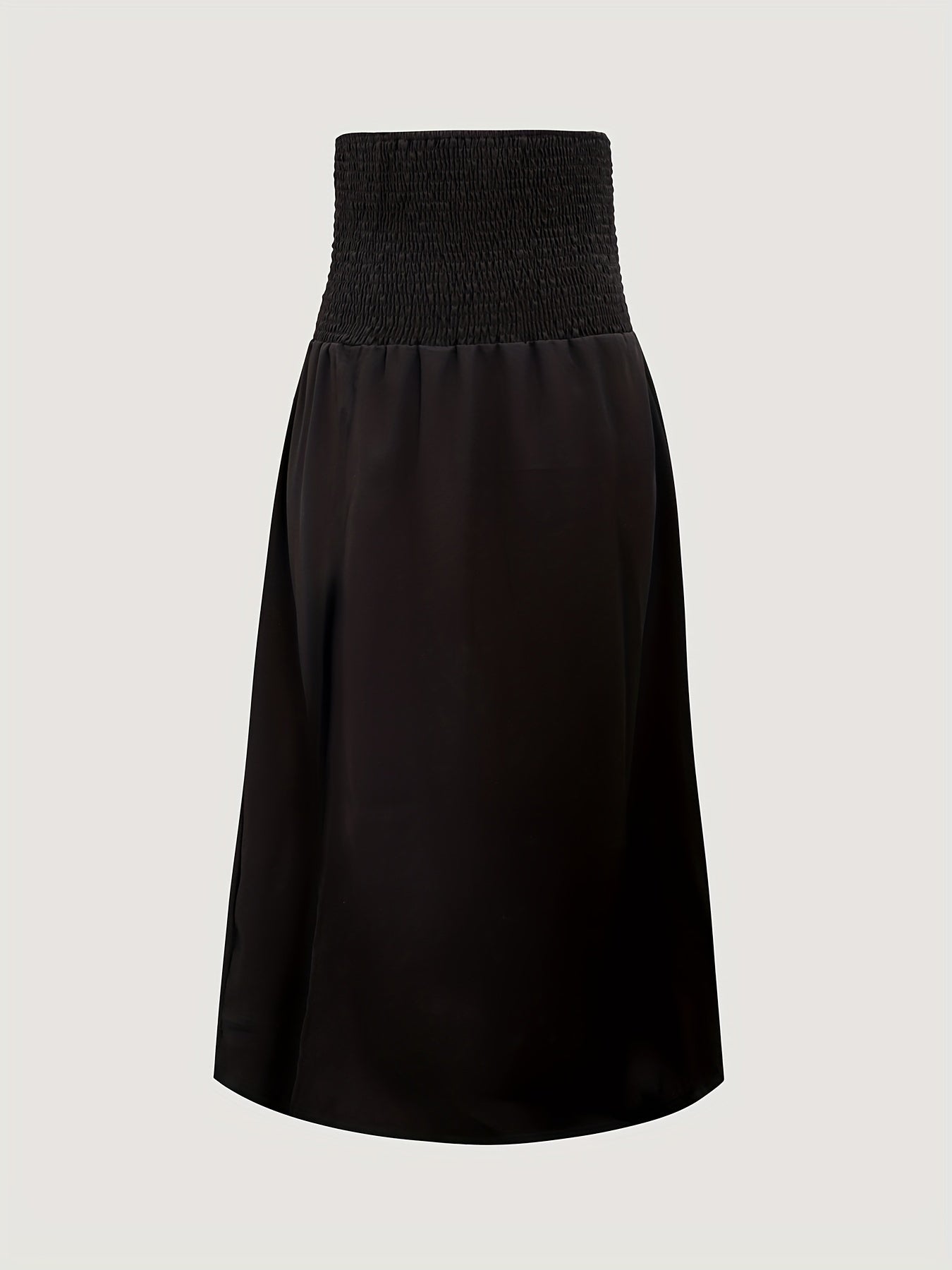 Solid Split Hem Shirred Skirt, Casual Skirt For Spring & Summer, Women's Clothing