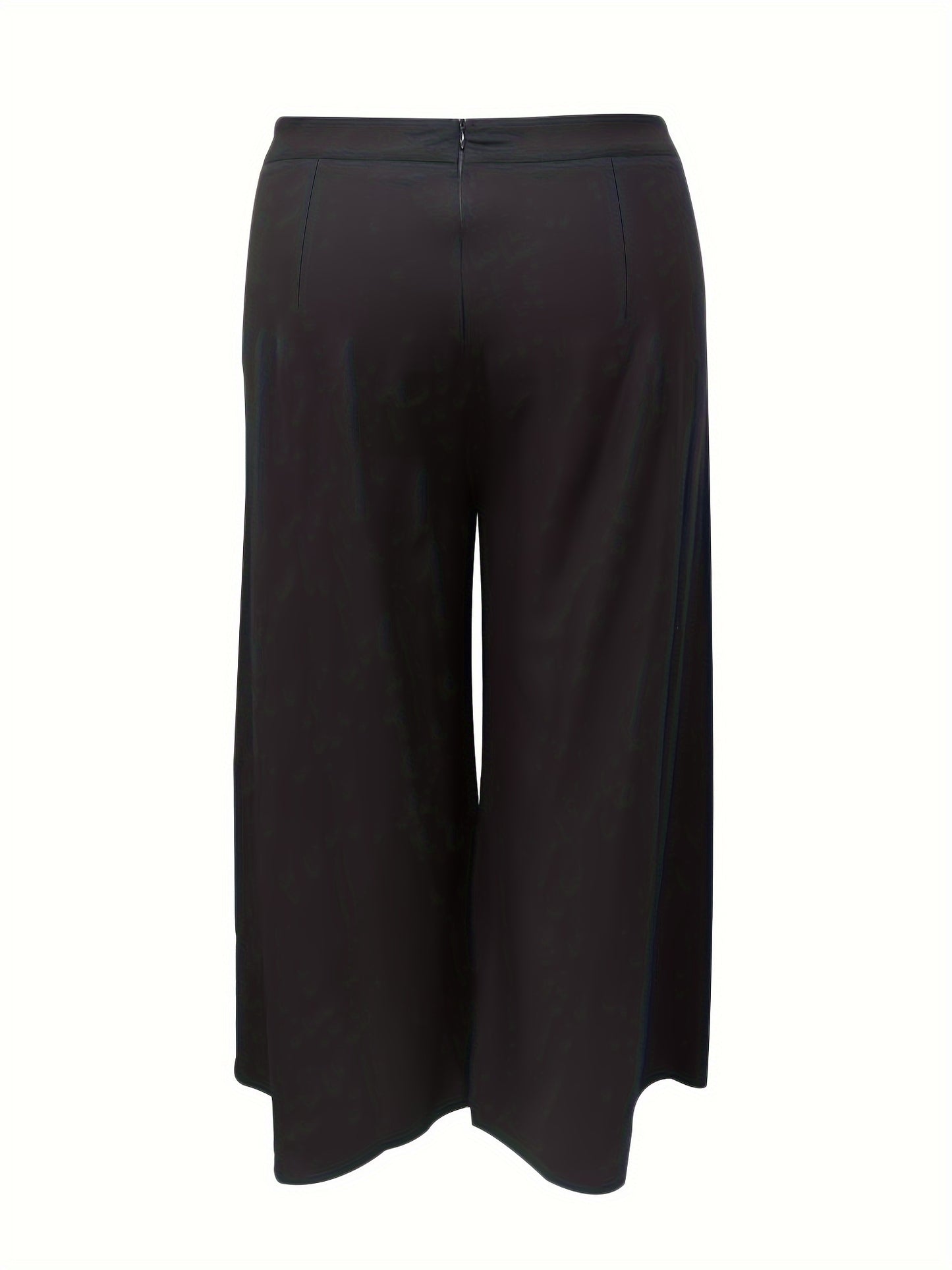 Plus Size Elegant Pants, Women's Plus Solid Mid Waisted Wide Leg Button Decor Loose Trousers