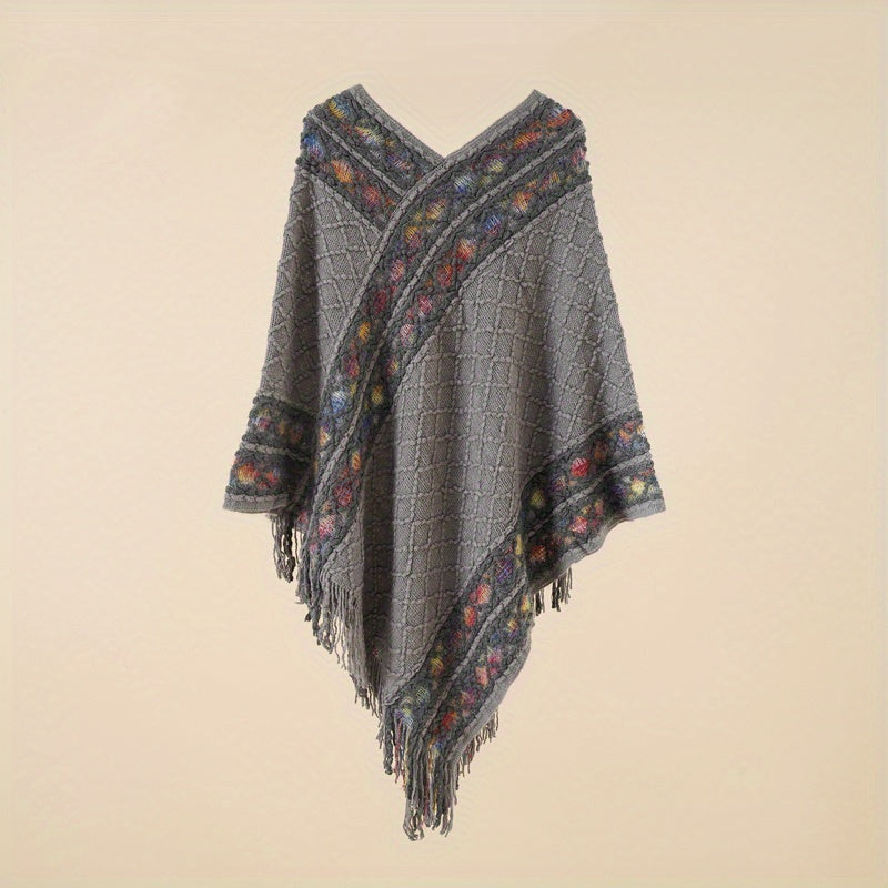 Pullover Woven Shawl Large Warm Fringed Shawl Wrap Windproof Shawl Cape For Casual Outdoor