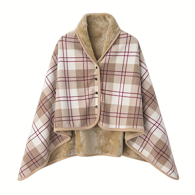 1pc Multifunctional Shawl Blanket With Double Layer Thick Plaid Pattern Polar Fleece Throw Blanket Autumn And Winter Office Wearable Blanket