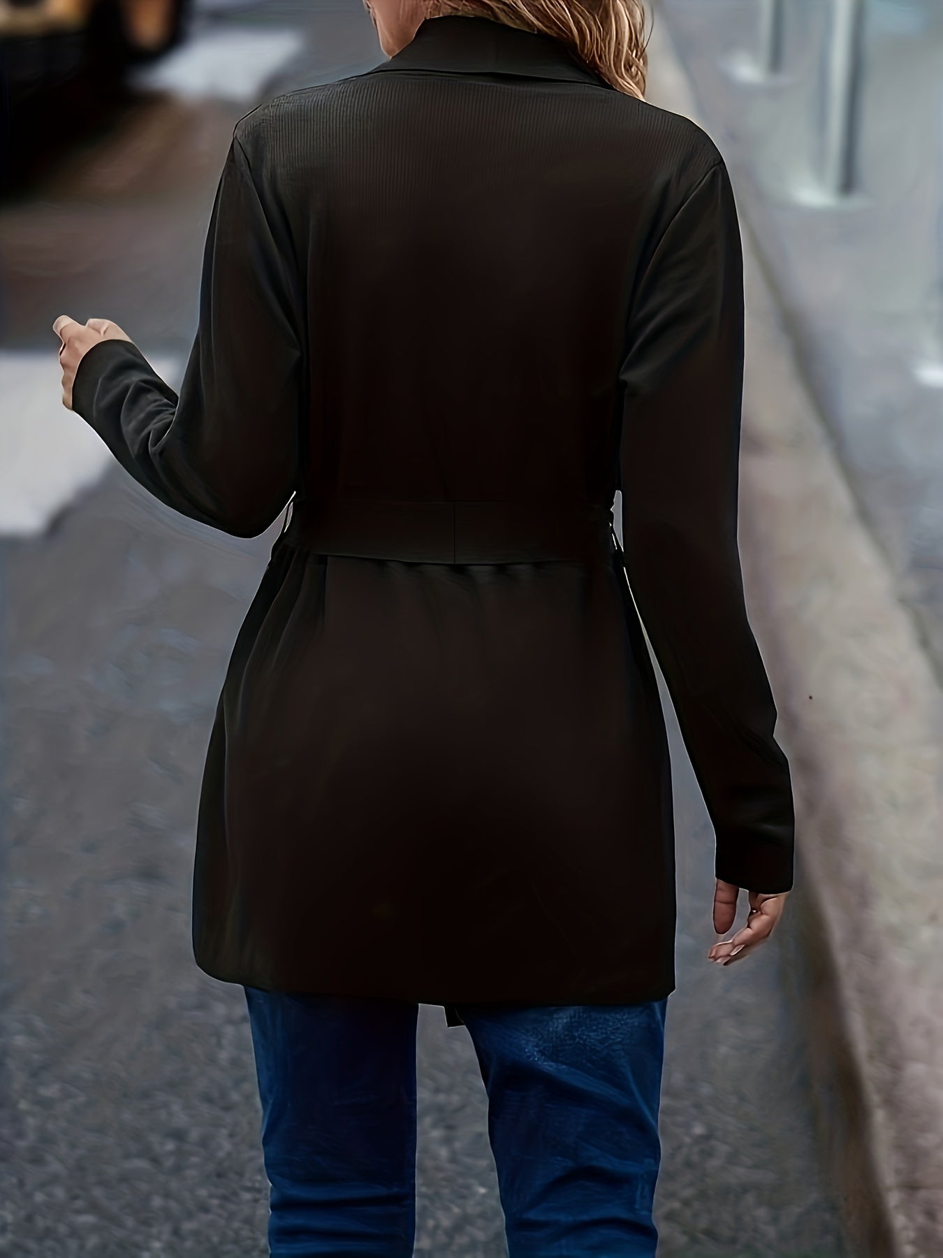 Solid Waterfall Collar Coat, Elegant Open Front Long Sleeve Outerwear, Women's Clothing