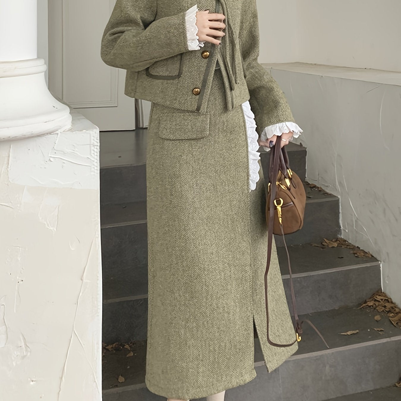 vlovelaw Single Breasted Patched Pockets Jacket, Vintage Long Sleeve Outwear For Fall & Winter, Women's Clothing