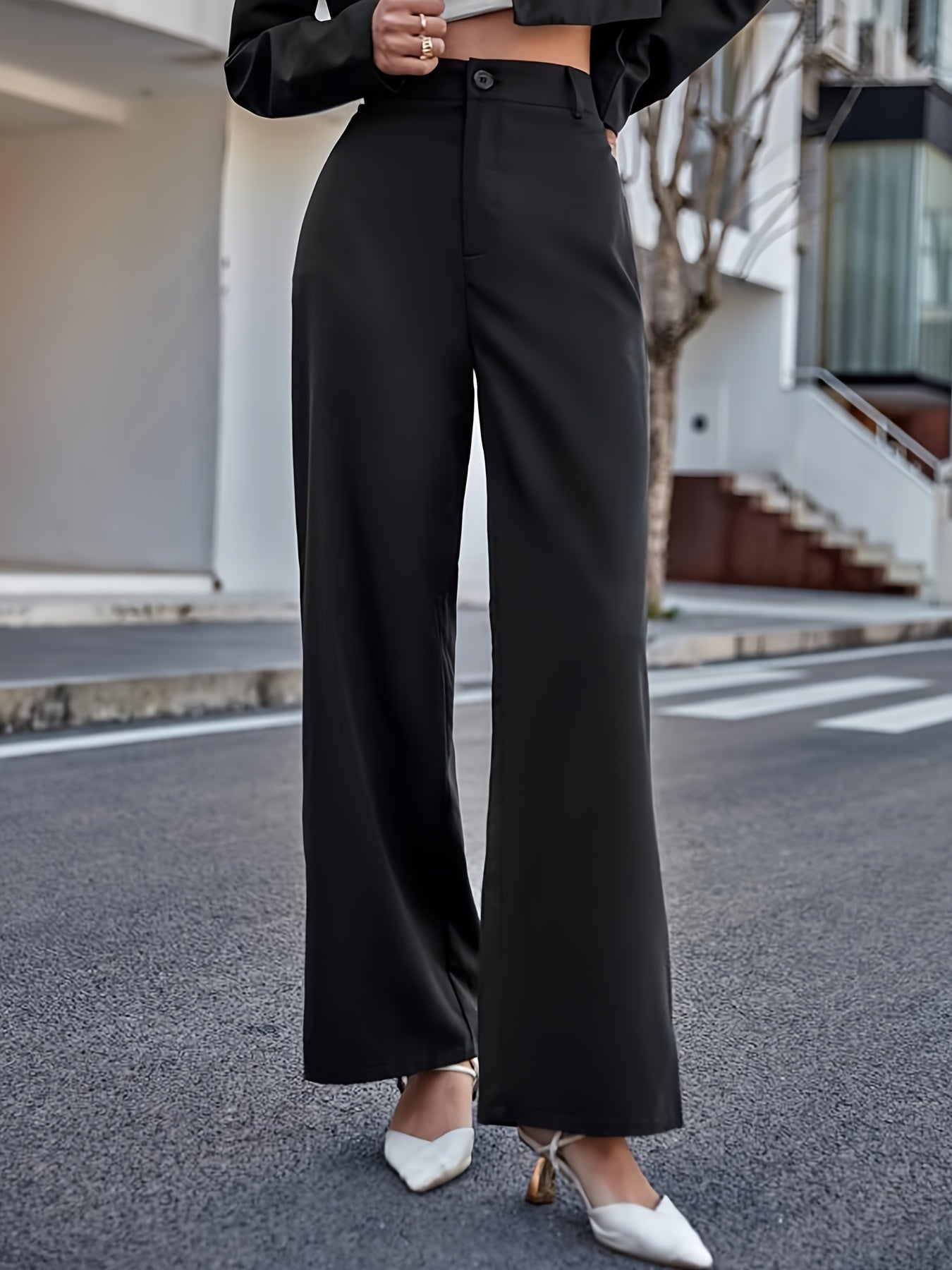 vlovelaw Solid High Waist Pants, Elegant Wide Leg Pants, Women's Clothing
