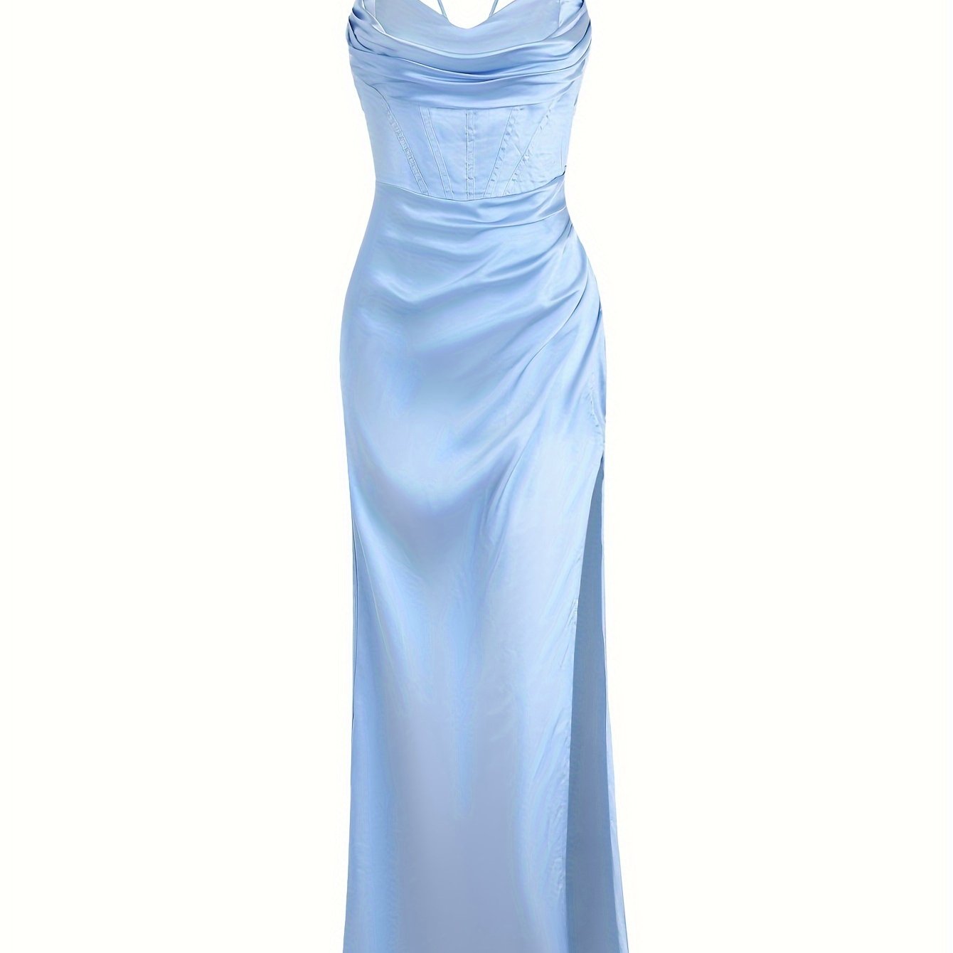 vlovelaw Split Thigh Backless Dress, Sexy Solid Party Maxi Dress, Women's Clothing