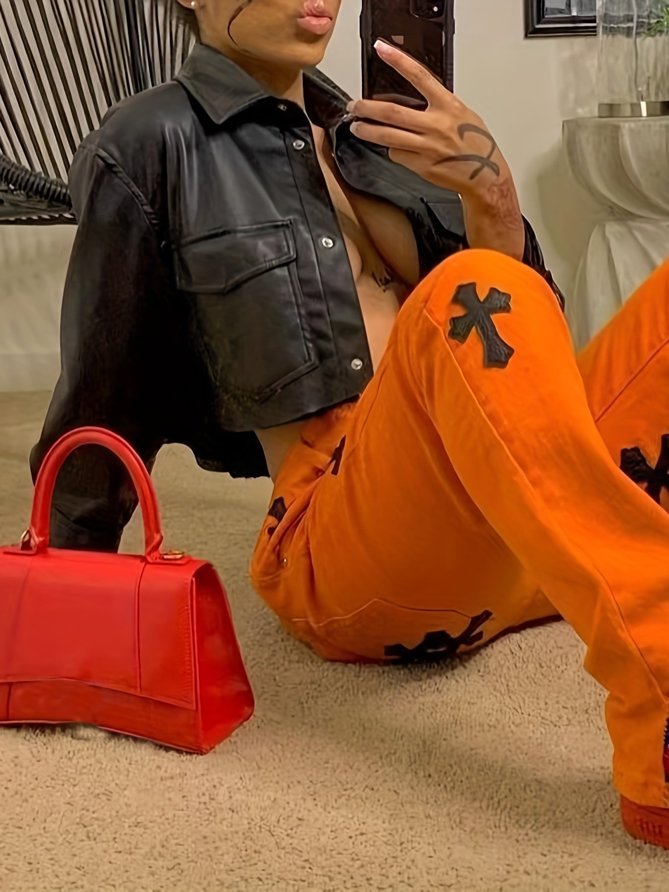 vlovelaw PU Leather Turndown Collar Jacket, Button Up Long Sleeve Pockets Outerwear For Spring & Fall, Women's Clothing