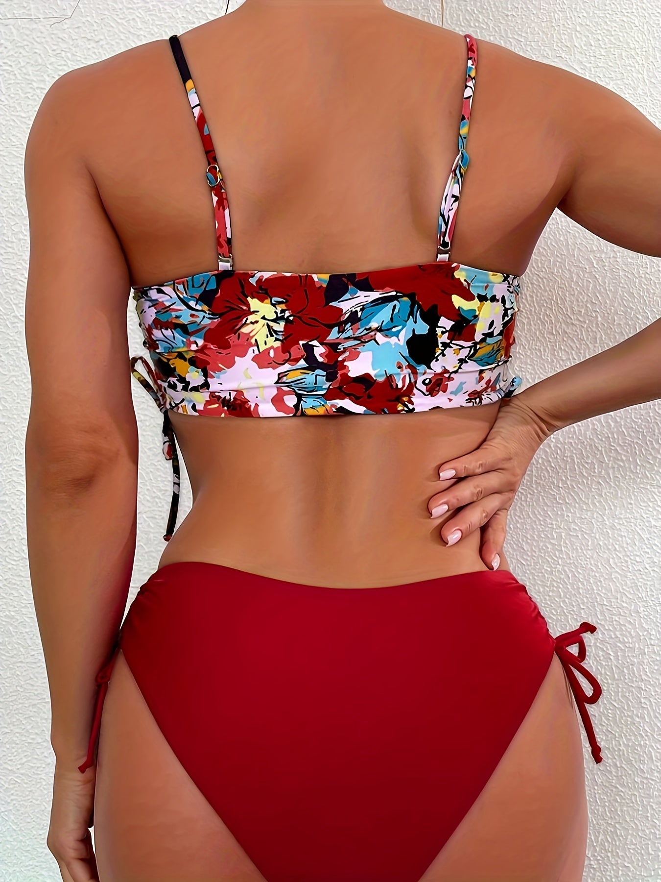 Bold Floral Print Bikini Set - 2 Piece, Adjustable Tie Sides, High-Waist, Sexy Swimwear for Women - Flattering Beachwear Ensemble