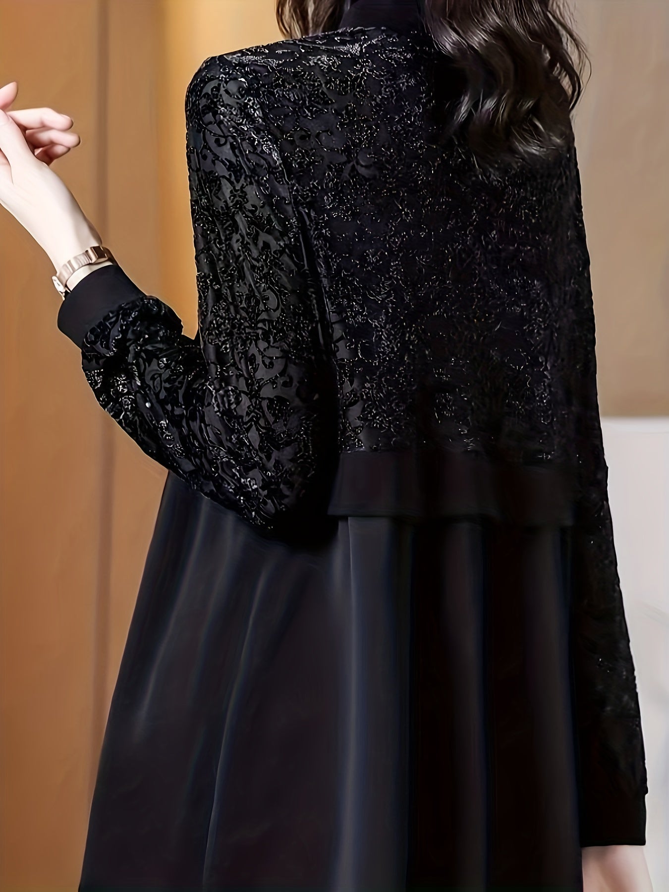 vlovelaw Floral Pattern Blouse, Elegant Crew Neck Long Sleeve Blouse, Women's Clothing