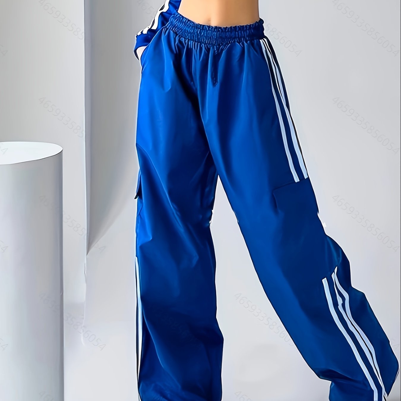 vlovelaw Striped Wide Leg Cargo Pants, Casual Flap Pocket Baggy Pants, Women's Clothing