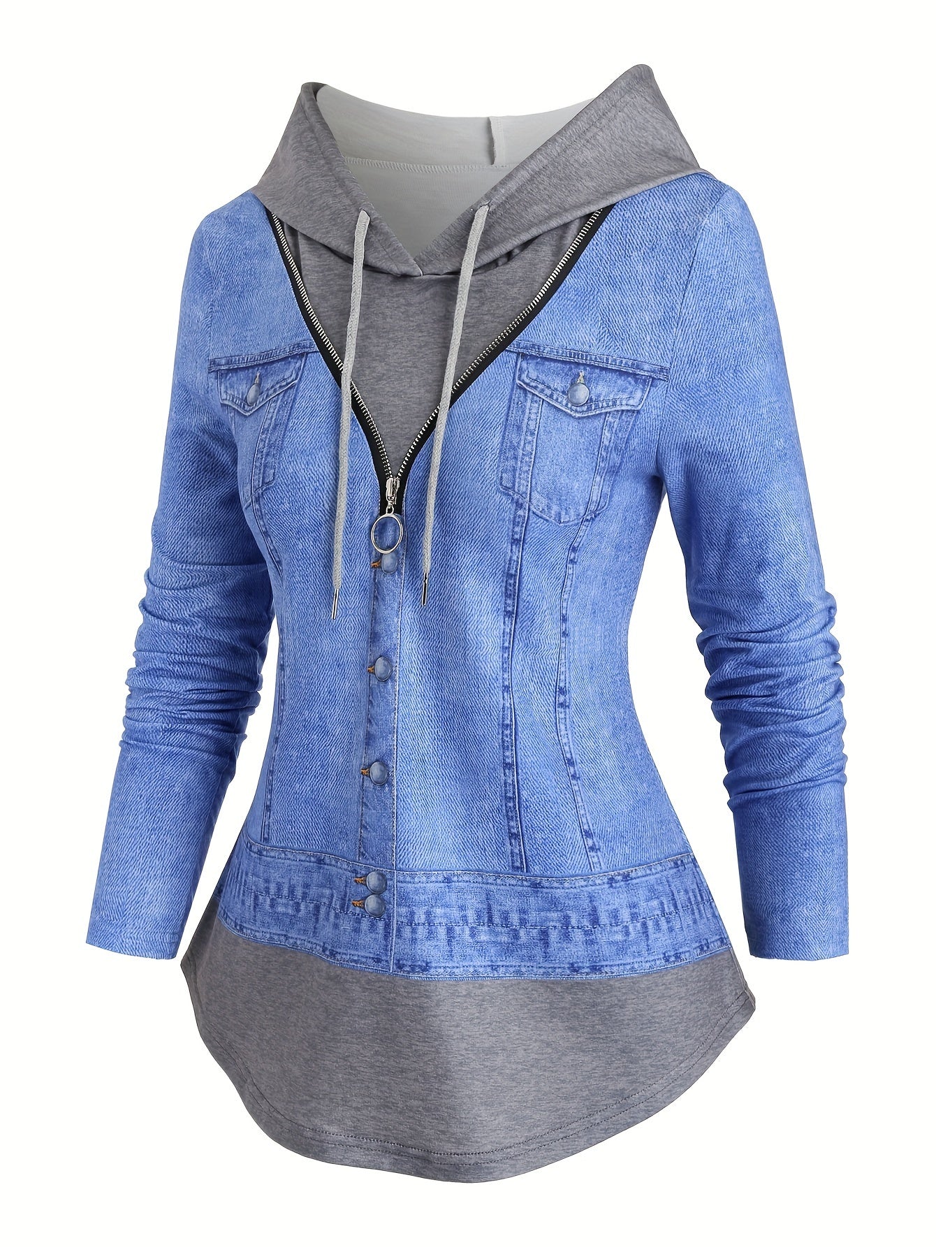 vlovelaw 2 In 1 Color Block Zip Front Hoodie, Casual Long Sleeve Drawstring Hoodies Sweatshirt, Women's Clothing