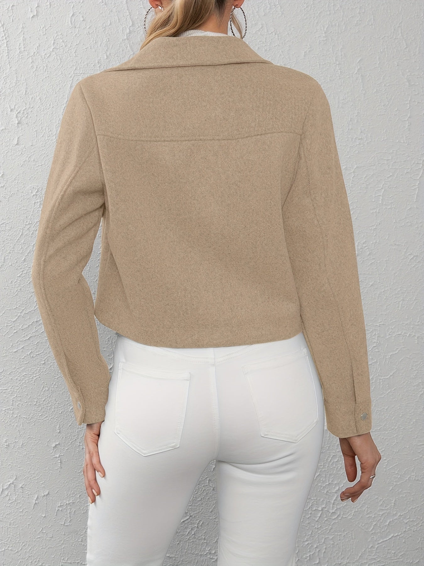 Solid Button Front Lapel Neck Jacket, Casual Long Sleeve Outerwear For Spring & Fall, Women's Clothing