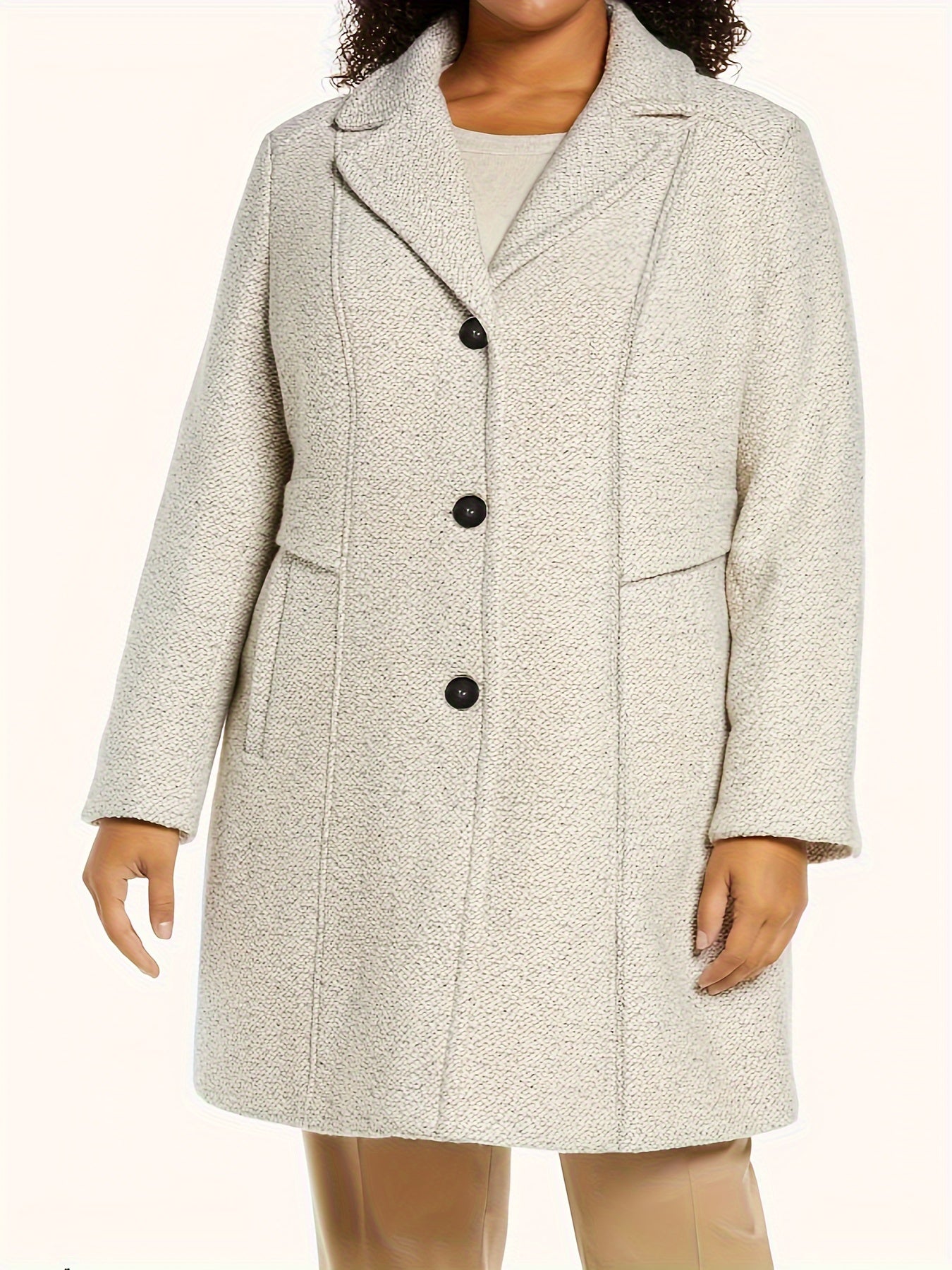 vlovelaw Plus Size Elegant Coat, Women's Plus Solid Long Sleeve Button Up Lapel Collar Tunic Coat With Pockets