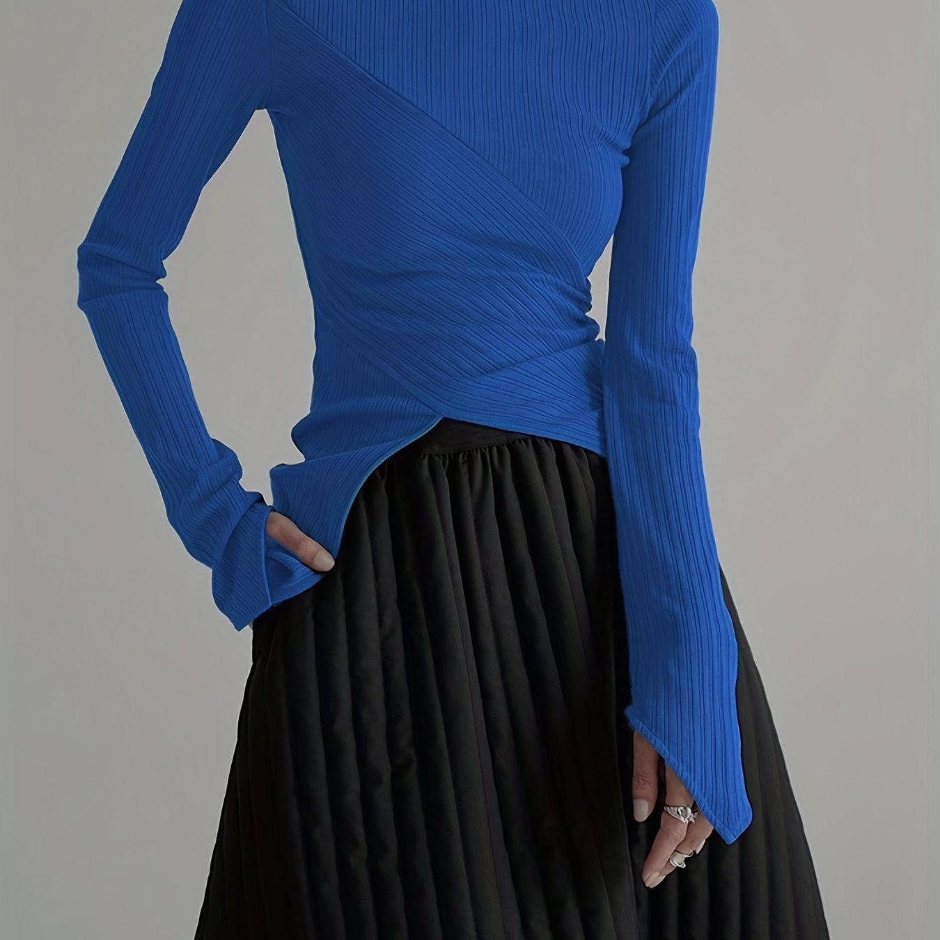 vlovelaw Elegant Long Sleeve Basic T-Shirts, Solid Casual T-Shirts For Spring & Fall, Women's Clothing