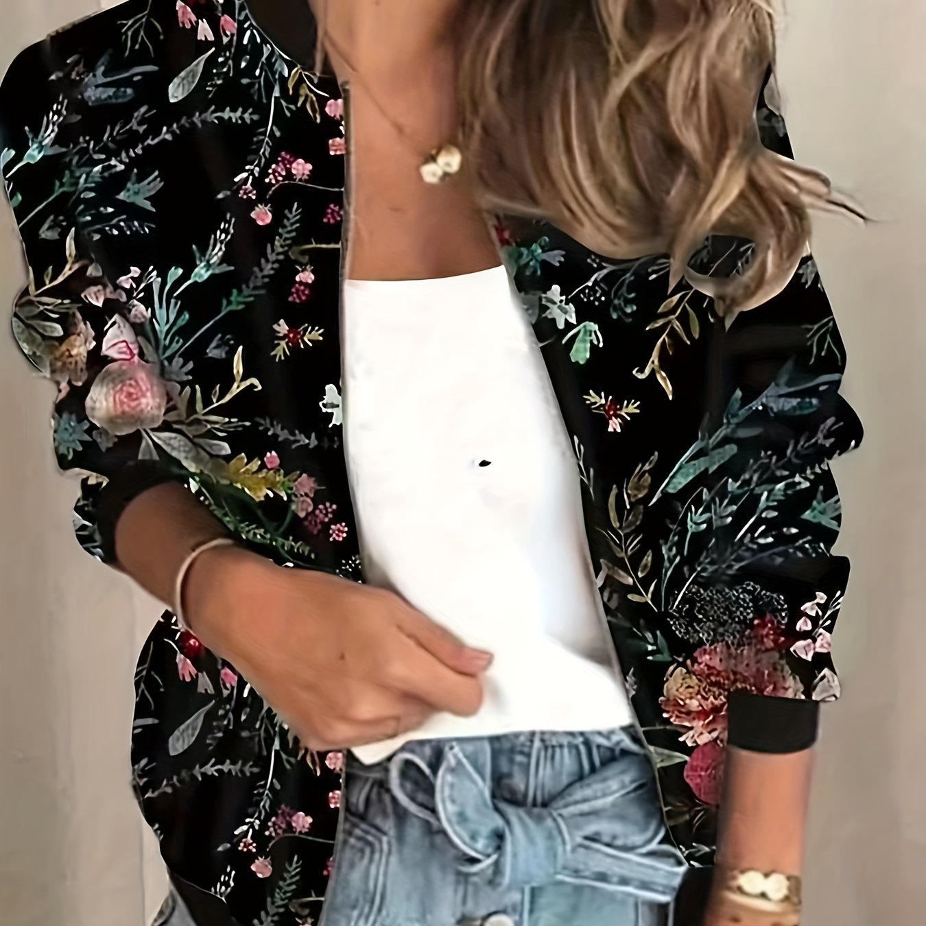 vlovelaw Graphic Print Zipper Jacket, Casual Baseball Neck Long Sleeve Outerwear, Women's Clothing