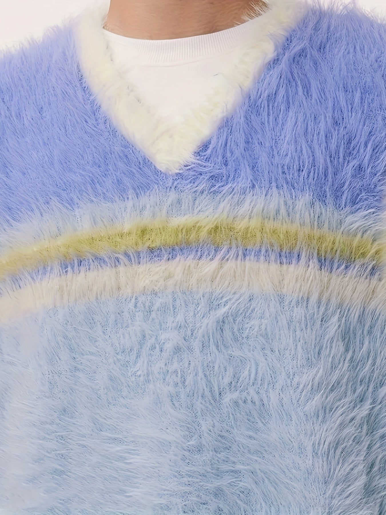 vlovelaw Men's Rainbow Collision Knitted Sleeveless Shirt, Casual Medium Stretch V Neck Tank Top For City Walk Street Hanging Outdoor Activities