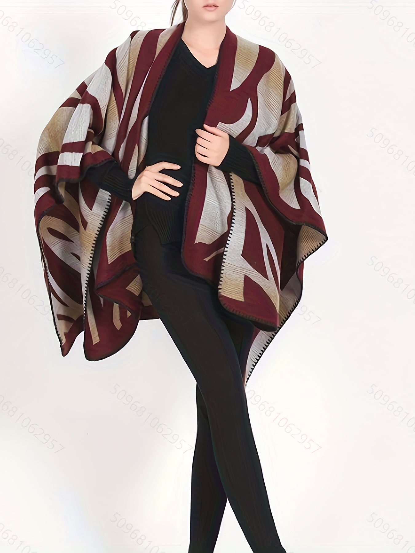 Abstract Print Tunics, Elegant Open Front Shawl Tops, Women's Clothing