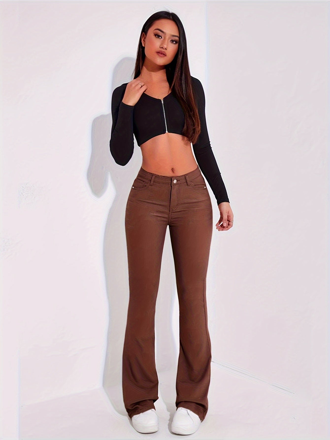 vlovelaw Elastic Bell Bottom Jeans, High Waist Vintage Fitting Denim Pants, Women's Denim Jeans & Clothing