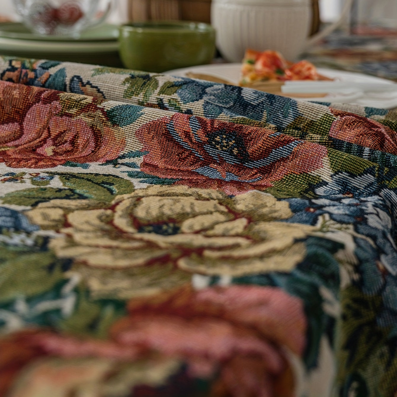 1pc Square Cotton Embroidered Tablecloth - Stylish American Design with Intricate Ball Flower Embroidery - Perfect for Christmas, Adds Elegance to Your Home Decor