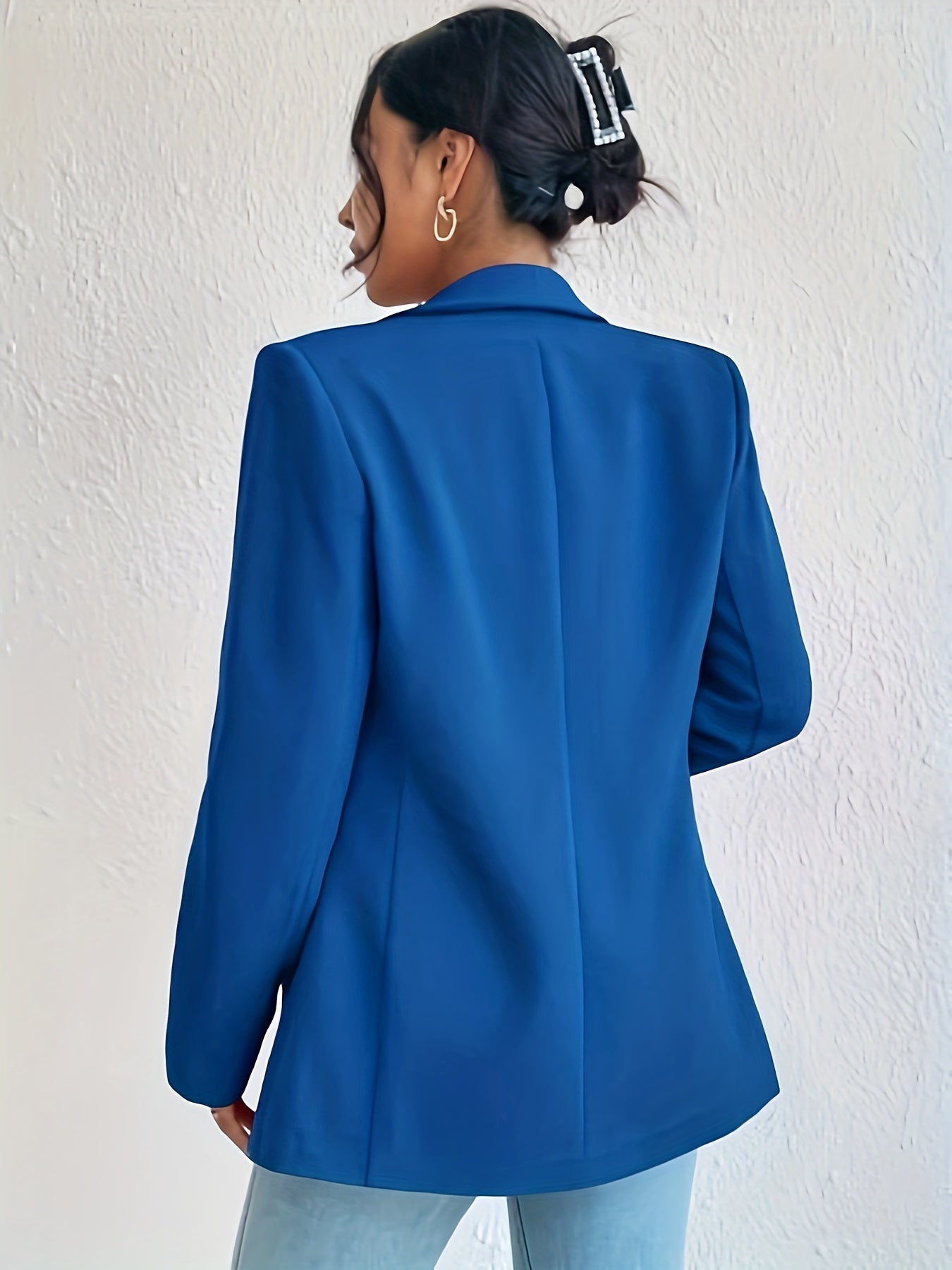 Solid Open Front Blazer, Casual Lapel Long Sleeve Blazer For Office, Women's Clothing