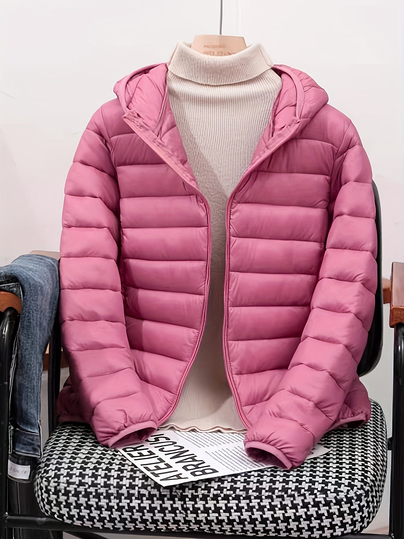 vlovelaw Zip Up Warm Hooded Coat, Casual Solid Long Sleeve Winter Outerwear, Women's Clothing