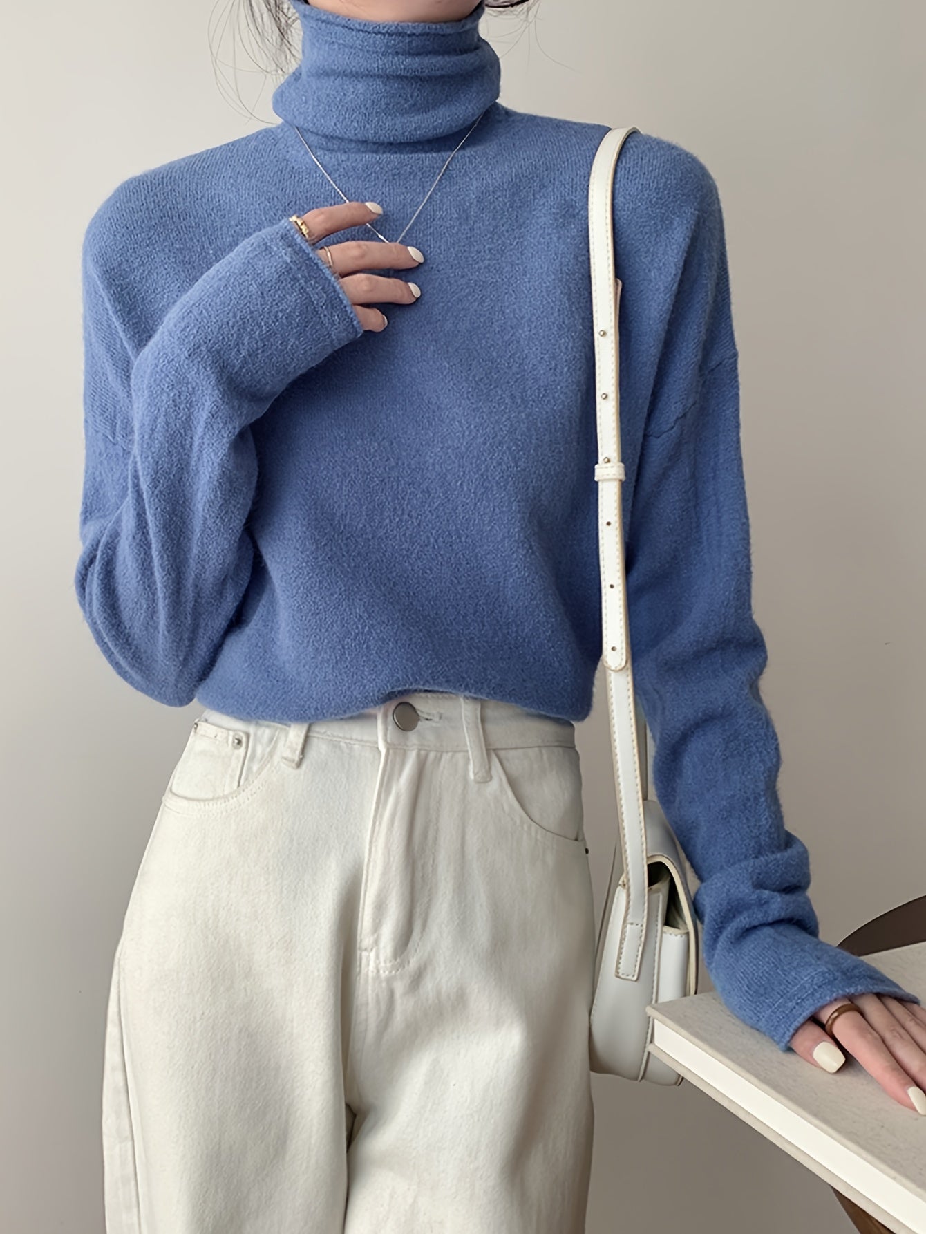 vlovelaw Solid Turtle Neck Pullover Sweater, Casual Long Sleeve Versatile Inner Wear Sweater, Women's Clothing