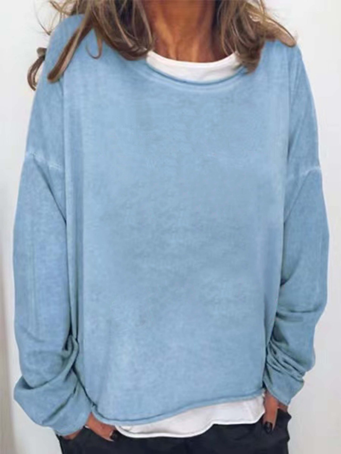 vlovelaw Solid Crew Neck Sweatshirt, Casual Long Sleeve Sweatshirt For Spring & Fall, Women's Clothing
