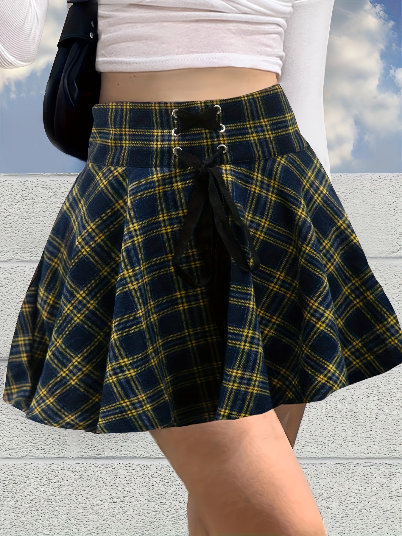 Y2K Summer Plaid Mini Skirt, High Waist Casual Skirt, Women's Clothing
