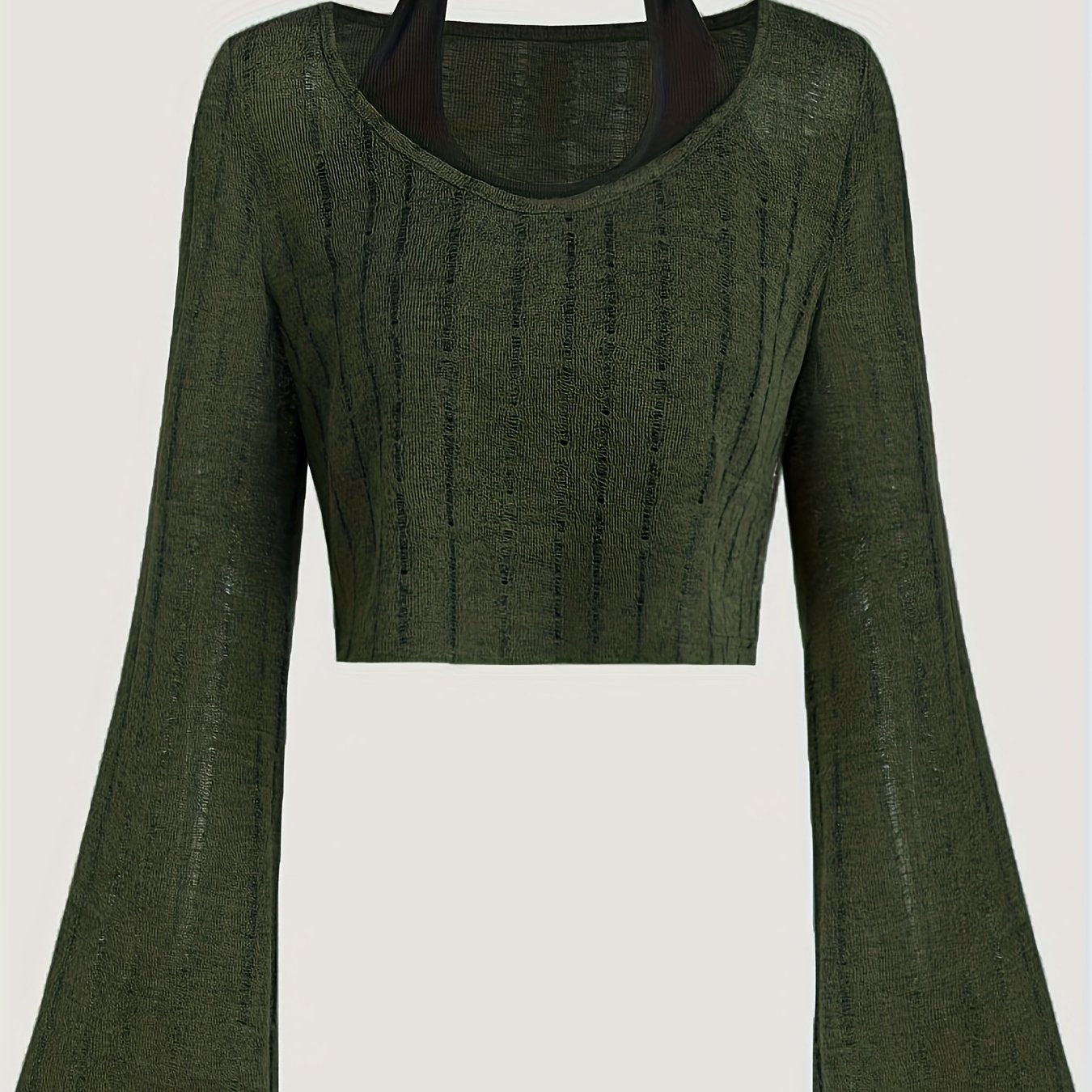vlovelaw Flare Sleeve Two-piece Set, Crew Neck Top And Backless Vest Outfits, Women's Clothing