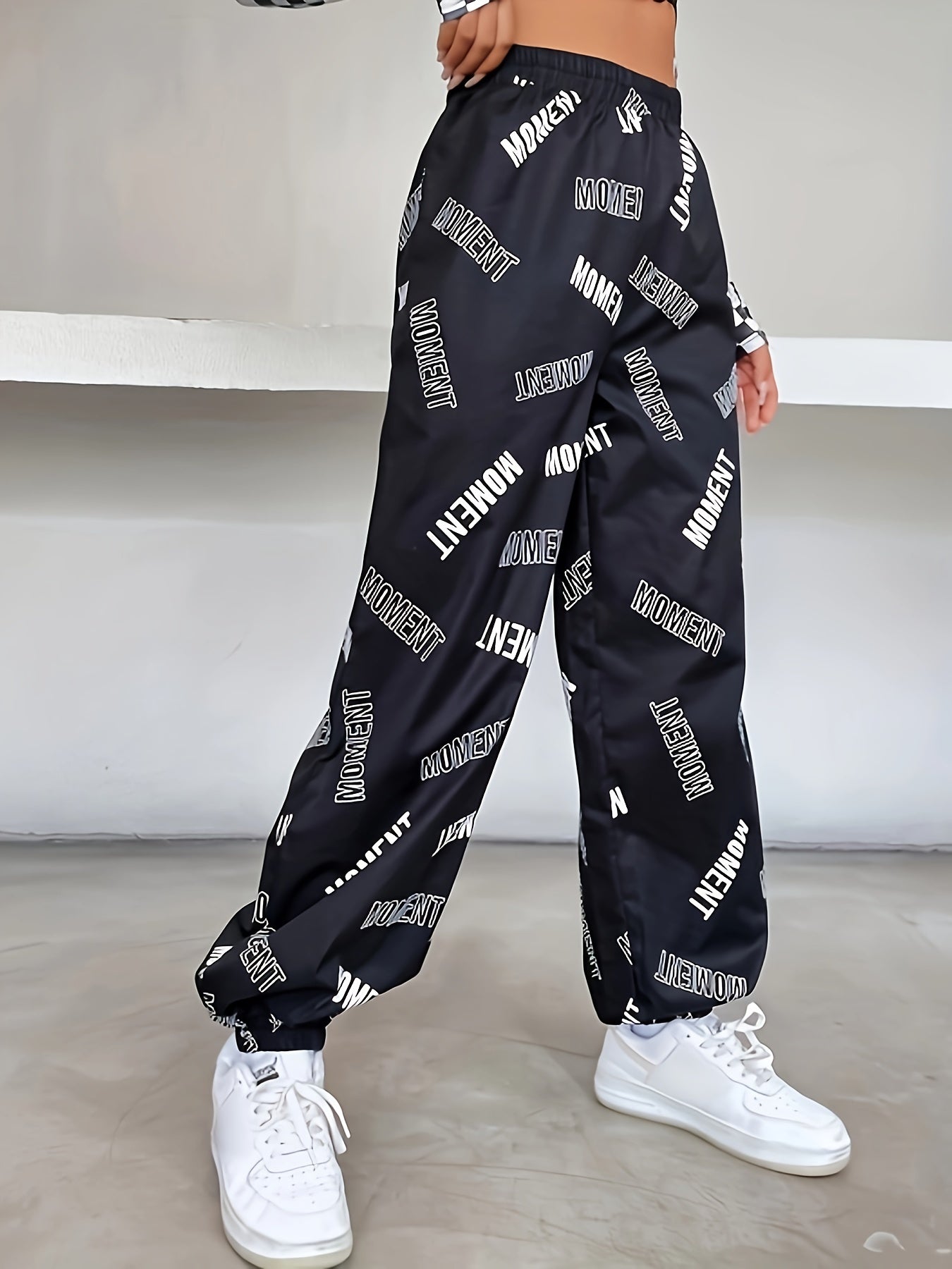 vlovelaw Letter Print Baggy Joggers, Casual Elastic Waist Pants, Women's Clothing