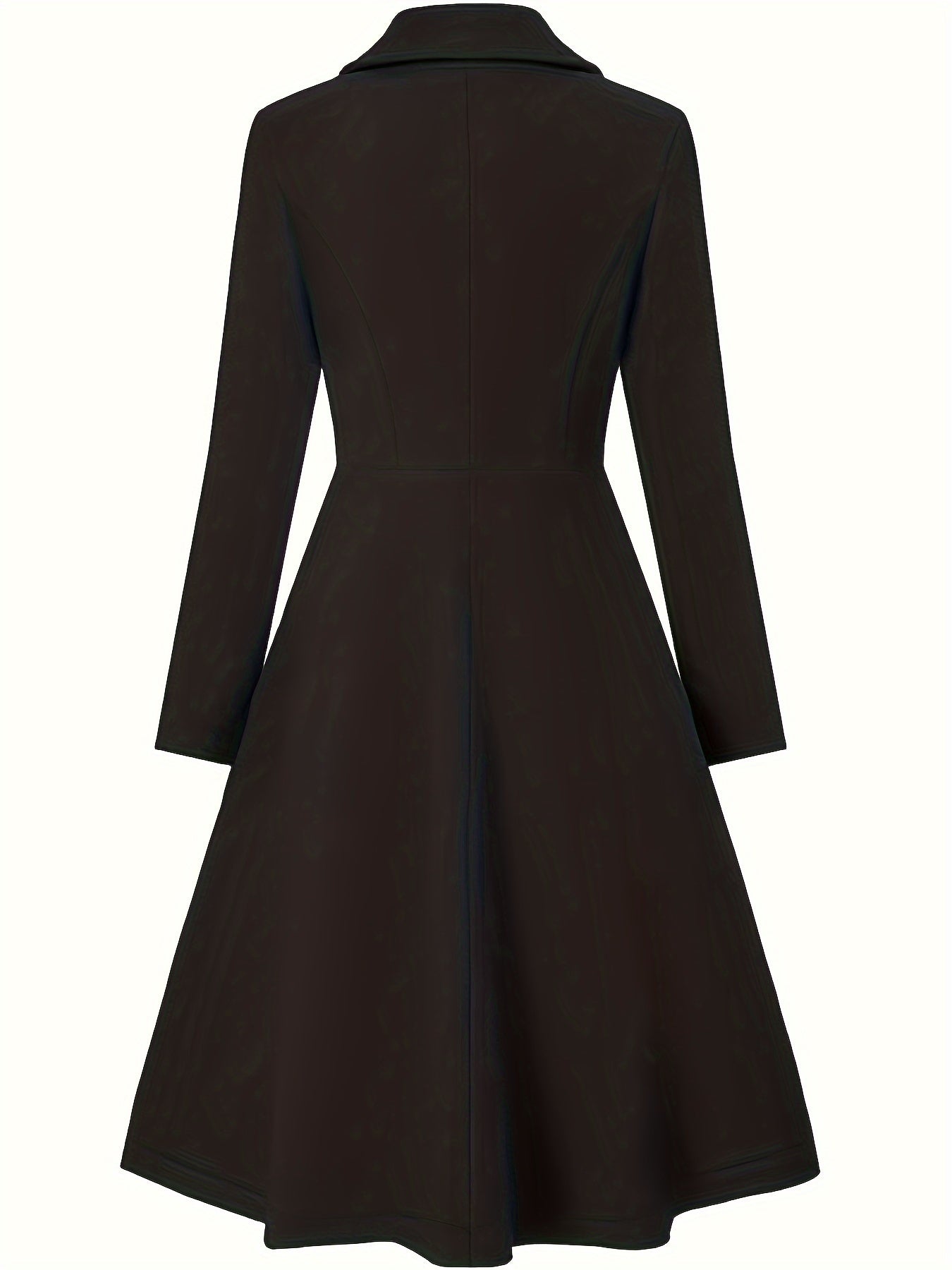 vlovelaw Plus Size Casual Coat, Women's Plus Solid Long Sleeve Double Breast Button Lapel Collar A-line Wool Blend Coat