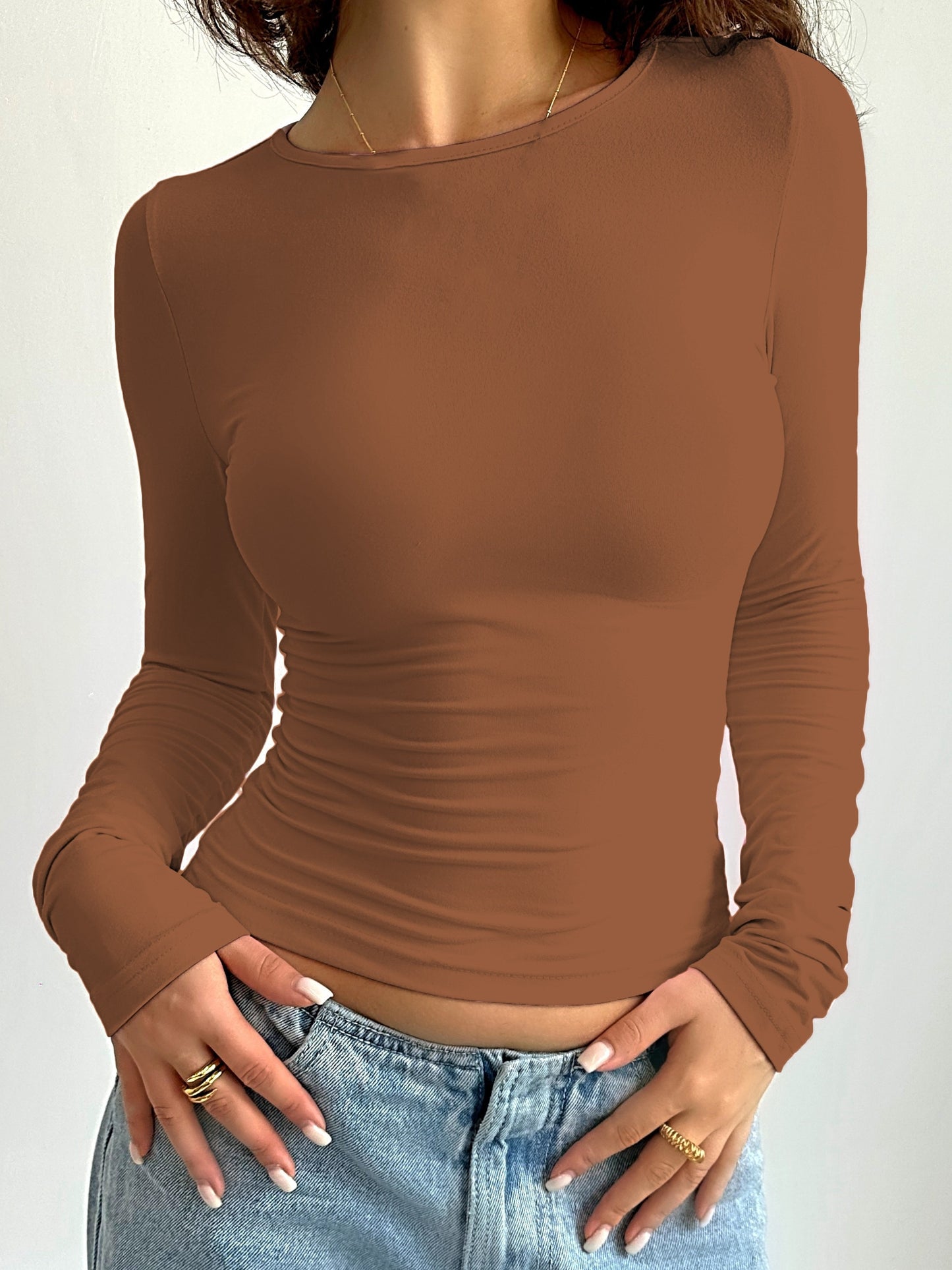 vlovelaw Solid Crew Neck T-Shirt, Casual Long Sleeve Top For Spring & Fall, Women's Clothing