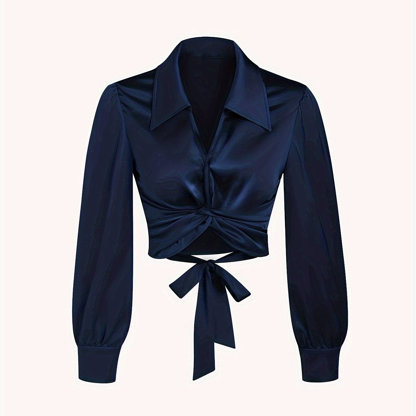 Y2K Lantern Sleeve Cross Shirts, Casual Solid V Neck Night Out Blouses Tops For Party & Club, Women's Clothing