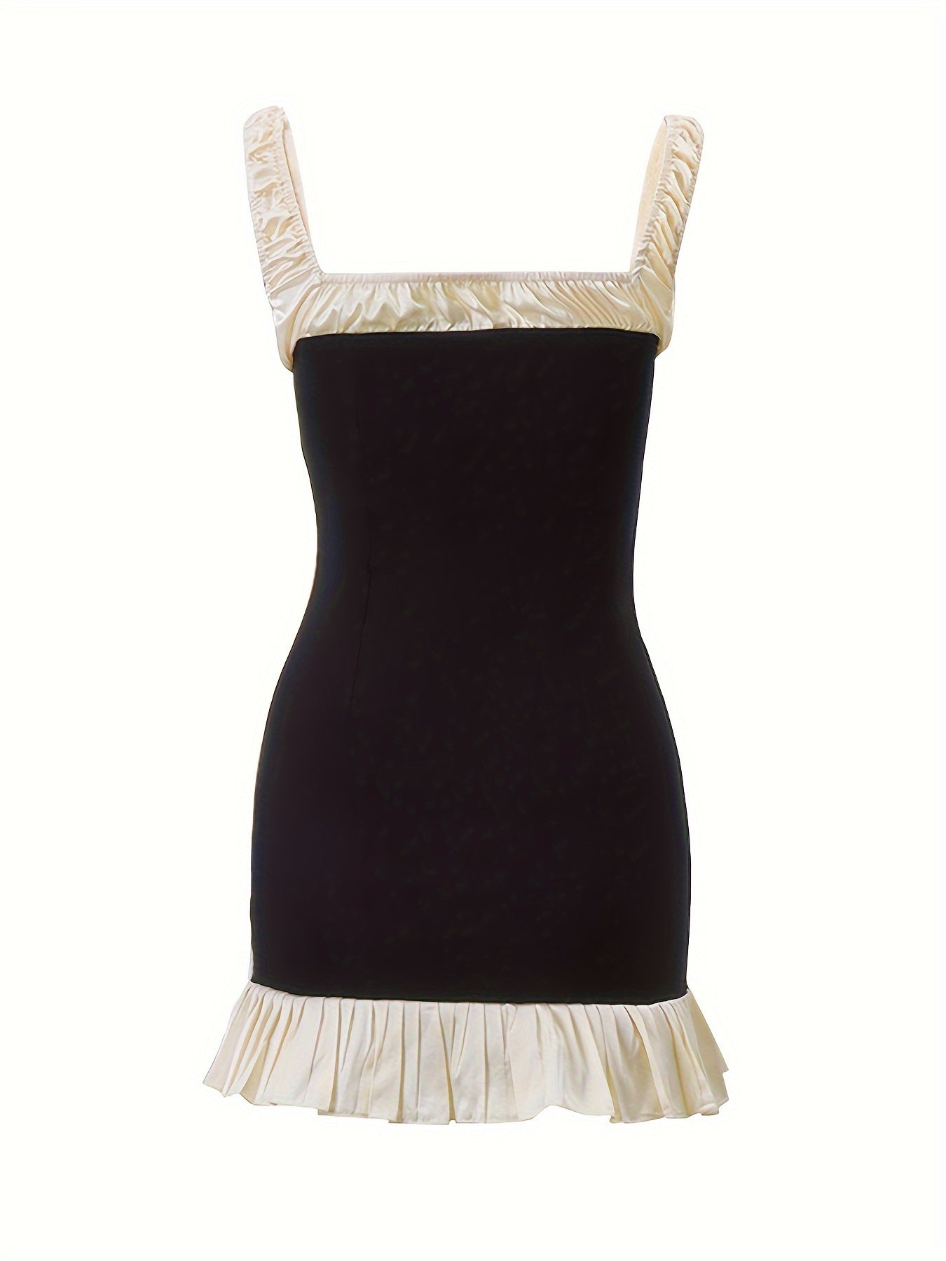 vlovelaw Contrast Trim Pleated Hem Tank Dress, Elegant Sleeveless Button Front Dress, Women's Clothing