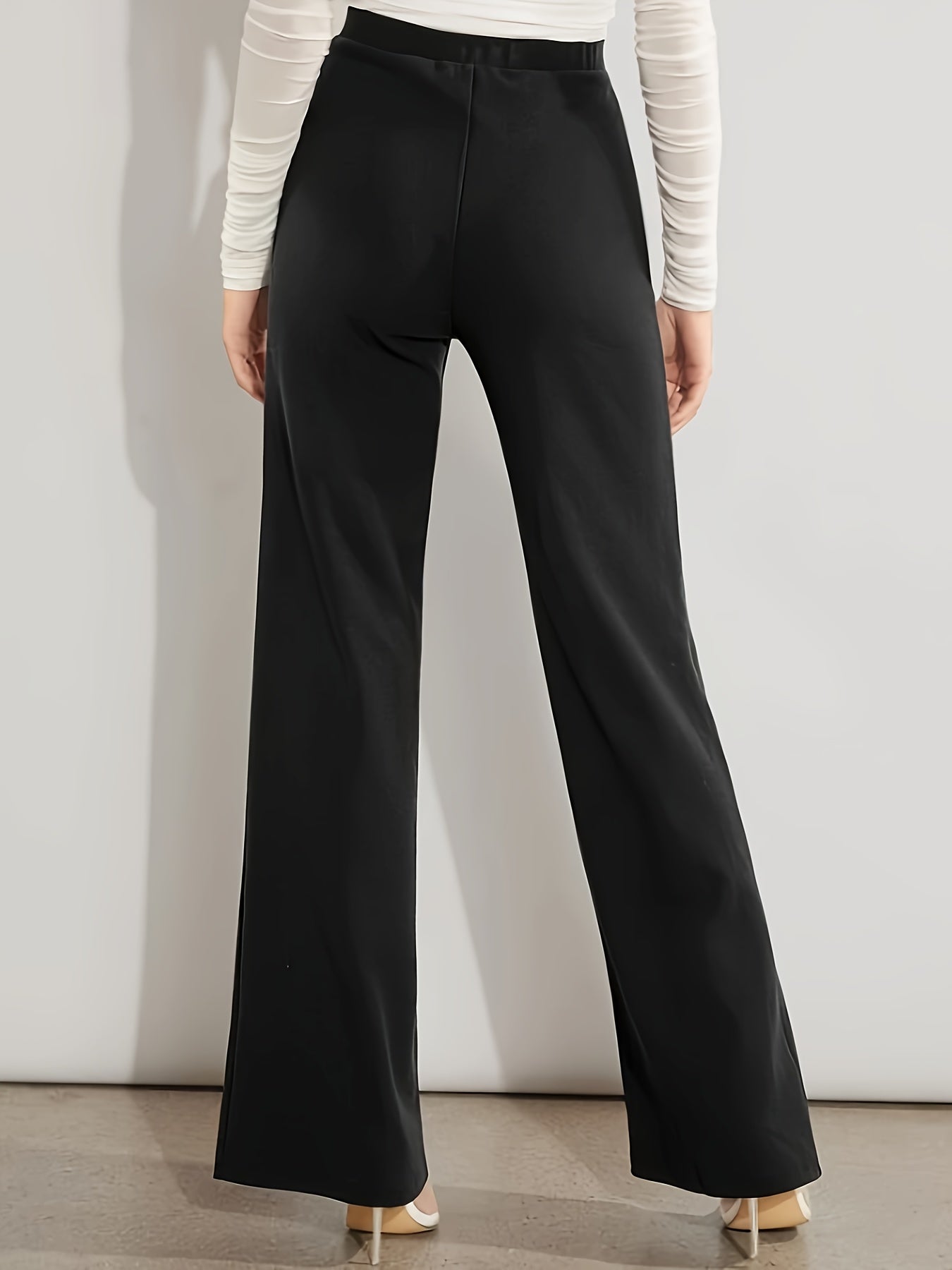 vlovelaw High Waist Straight Leg Pants, Versatile Solid Pants For Spring & Fall, Women's Clothing