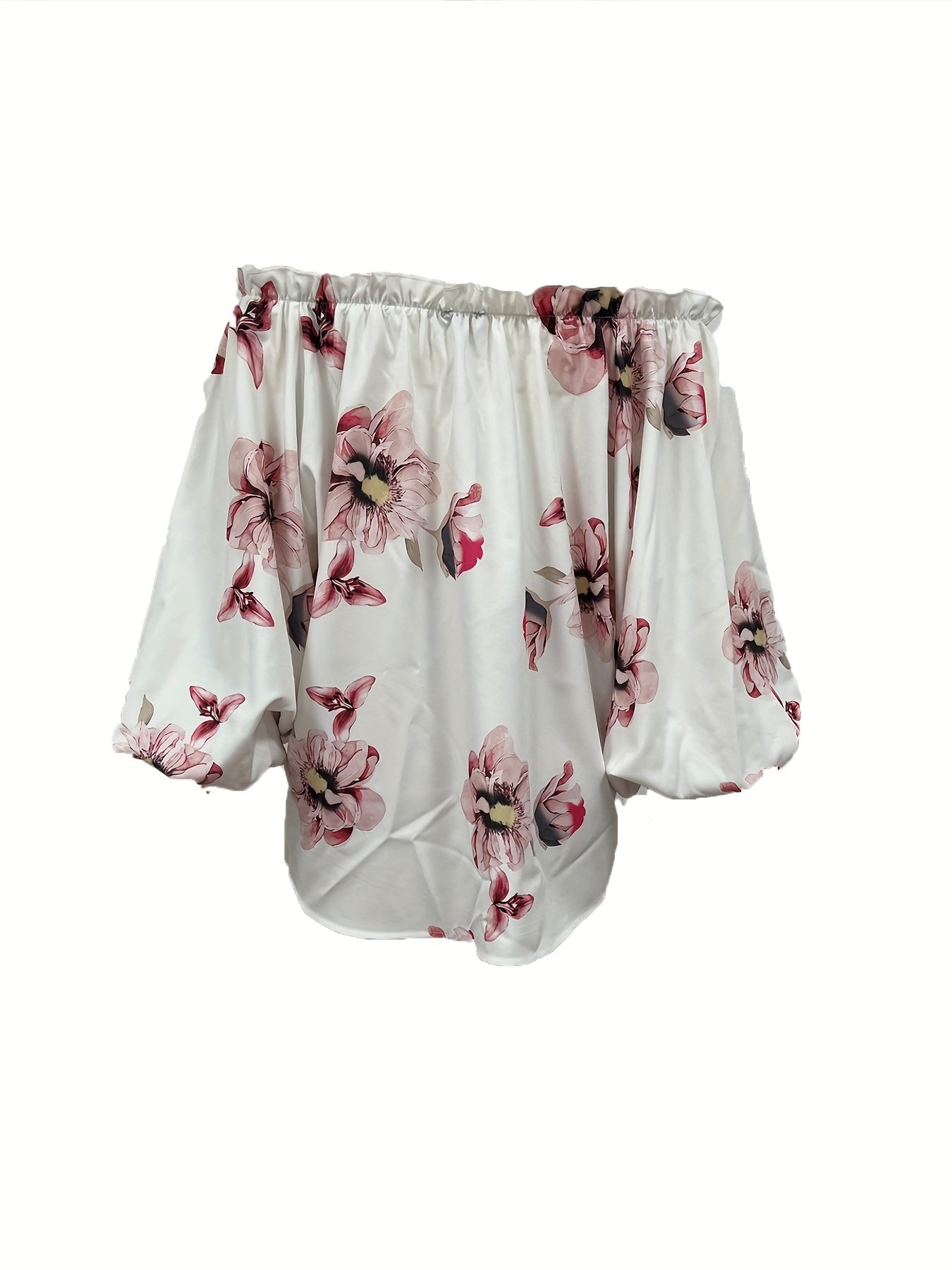 vlovelaw Floral Print Off Shoulder Blouse, Sexy Ruffle Trim Long Sleeve Blouse, Women's Clothing