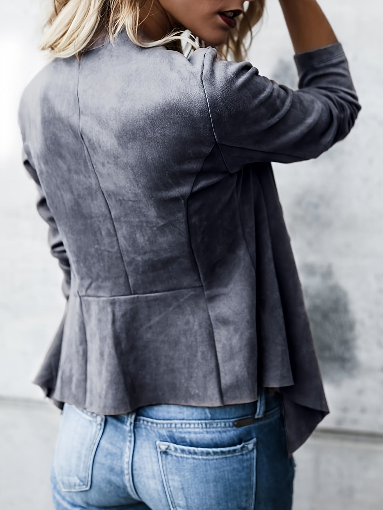 Waterfall Collar Solid Jacket, Casual Open Front Long Sleeve Ruffle Outerwear, Women's Clothing