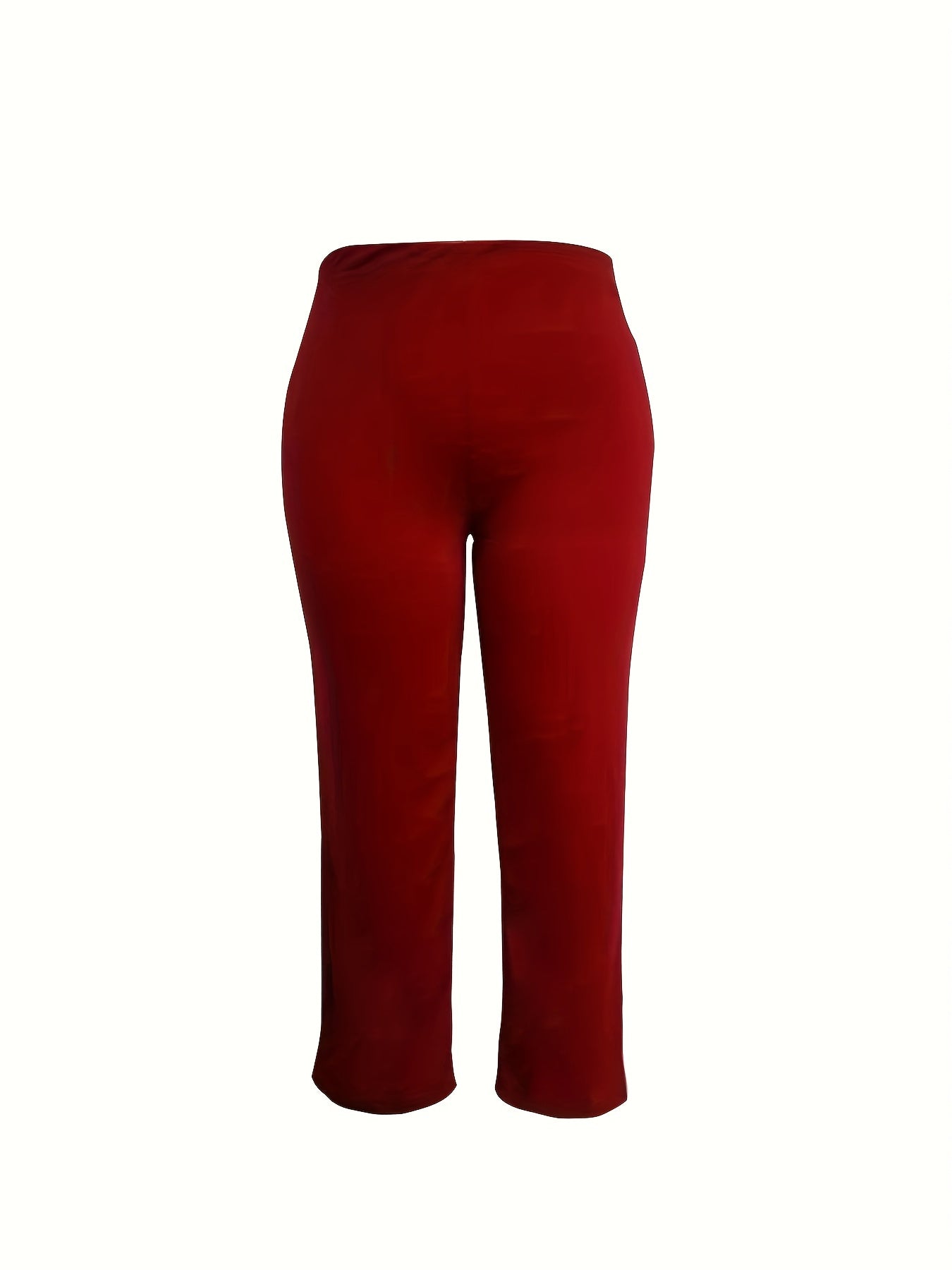 vlovelaw Plus Size Casual Pants, Women's Plus Solid Straight Leg Medium Stretch Elastic High Rise Pants