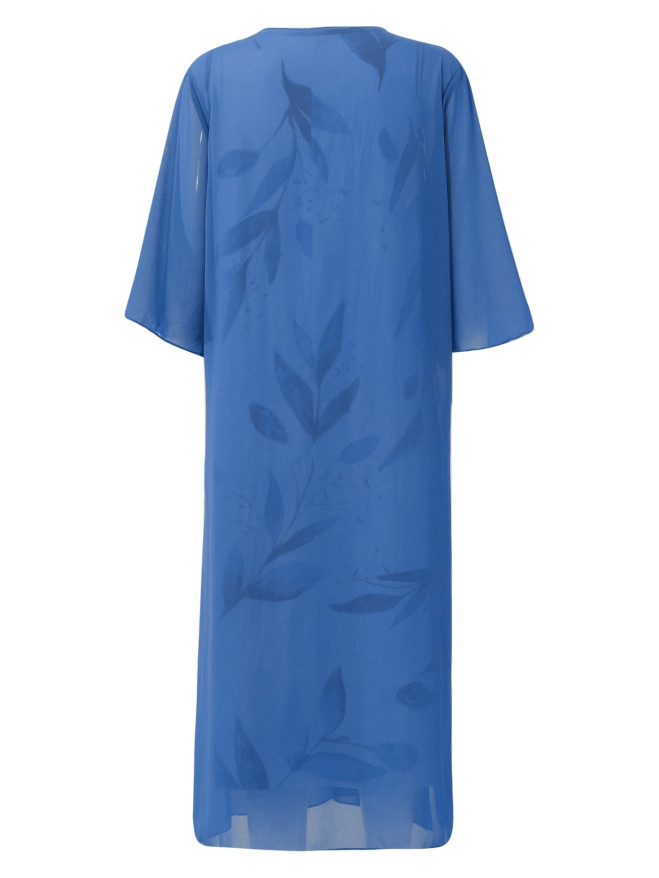 vlovelaw Casual Print Dresses Suits 2 Piece Set, Crewneck Long Dresses & Long Sleeve Cardigan Outfits For Spring & Summer, Women's Clothing