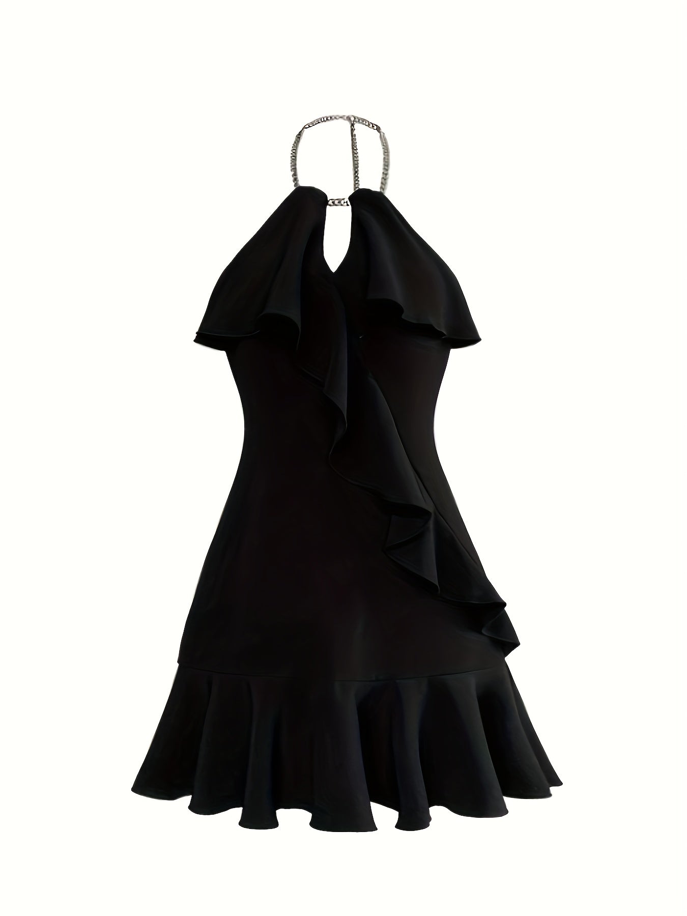 vlovelaw Ruffle Halter Ruffle Dress, Solid Sleeveless Backless Dress For Summer, Women's Clothing