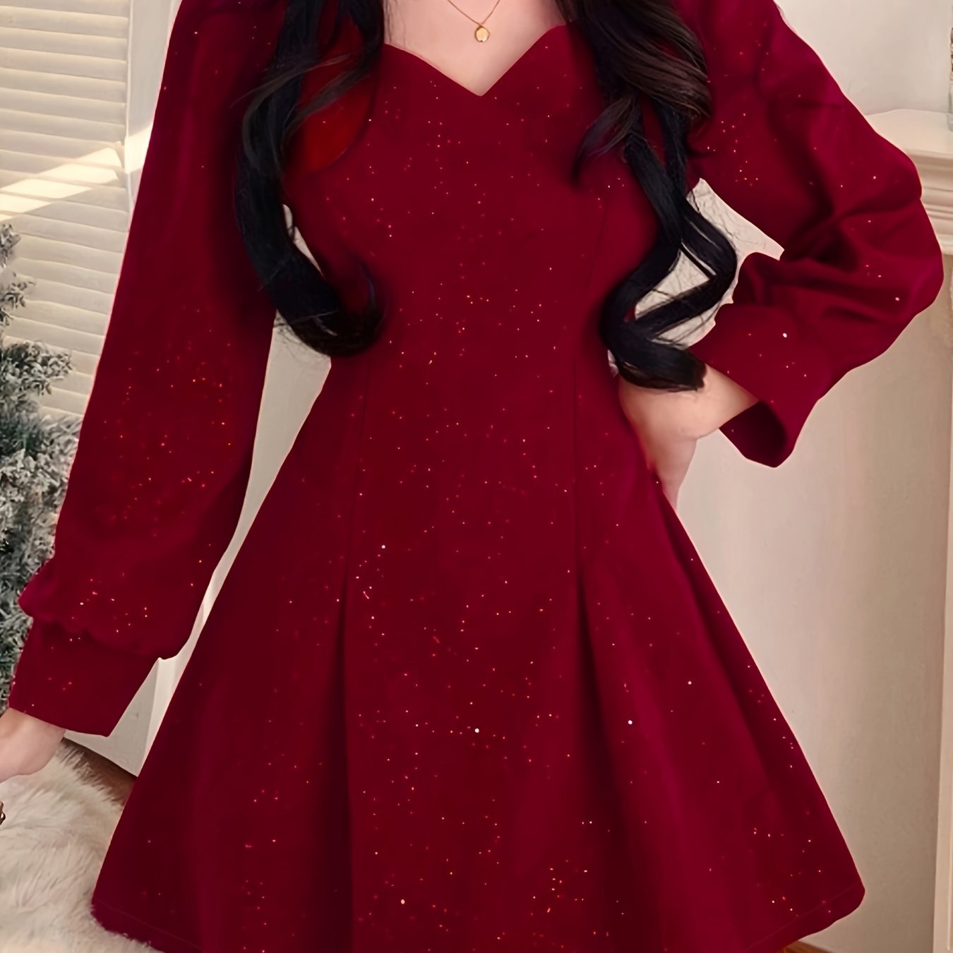 vlovelaw Bow Decor Cut Out Dress, Chic Long Sleeve A-line Dress, Women's Clothing