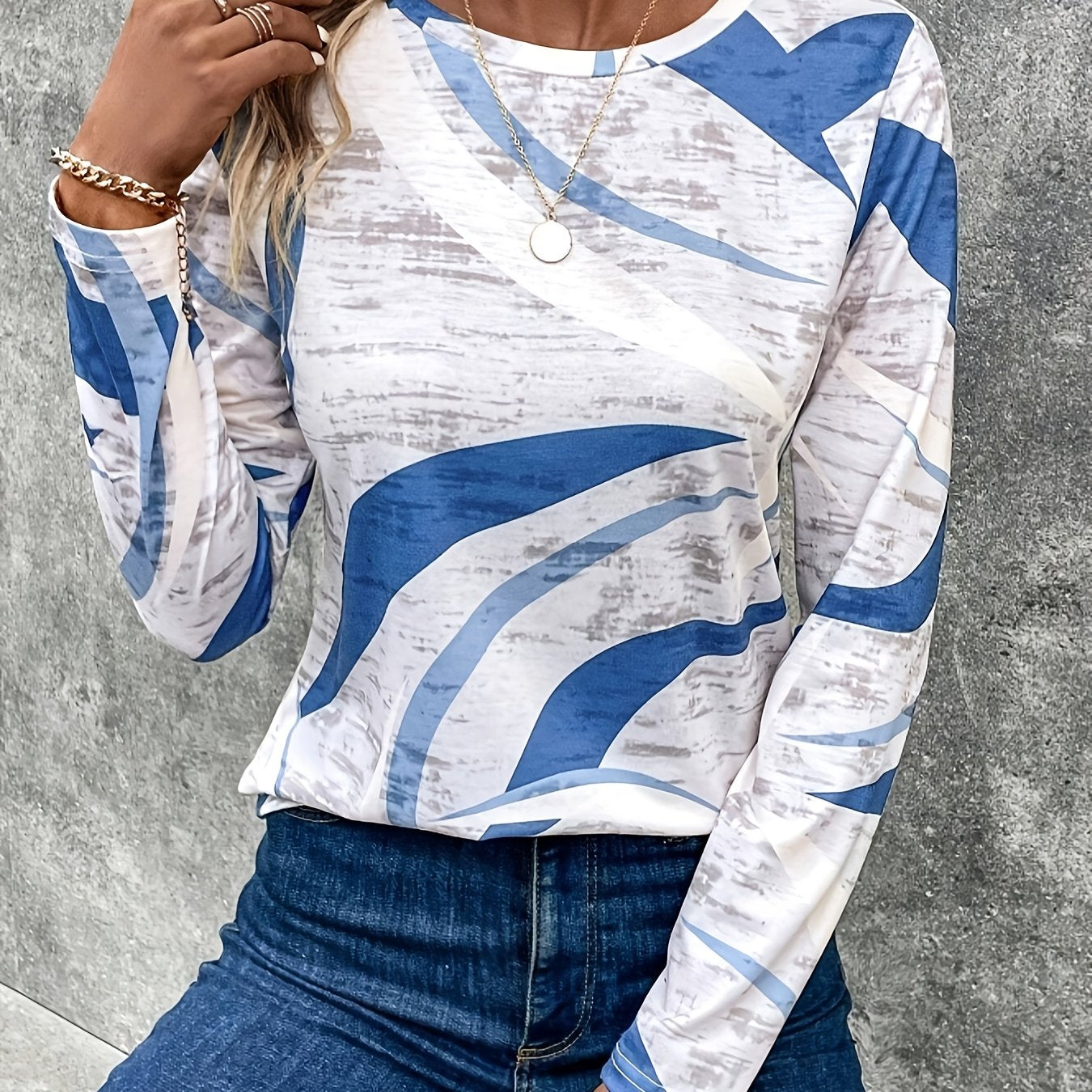 vlovelaw Graphic Print Crew Neck T-shirt, Casual Long Sleeve T-shirt For Spring & Fall, Women's Clothing