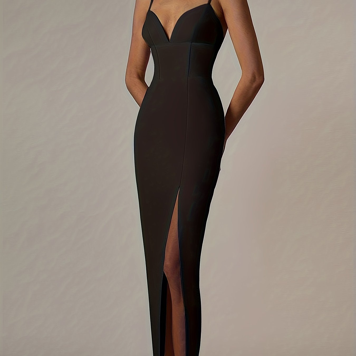 Split Solid Cami Dress, Sexy Spaghetti Strap Sleeveless Party Dress, Women's Clothing
