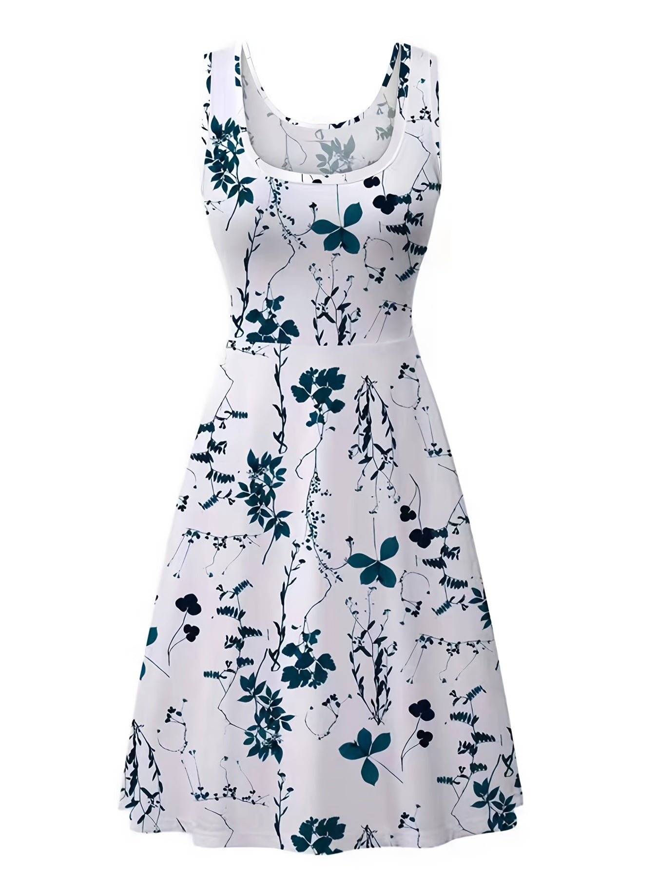 vlovelaw Plus Size Elegant Dress, Women's Plus Floral Print Round Neck Medium Stretch Tank Dress