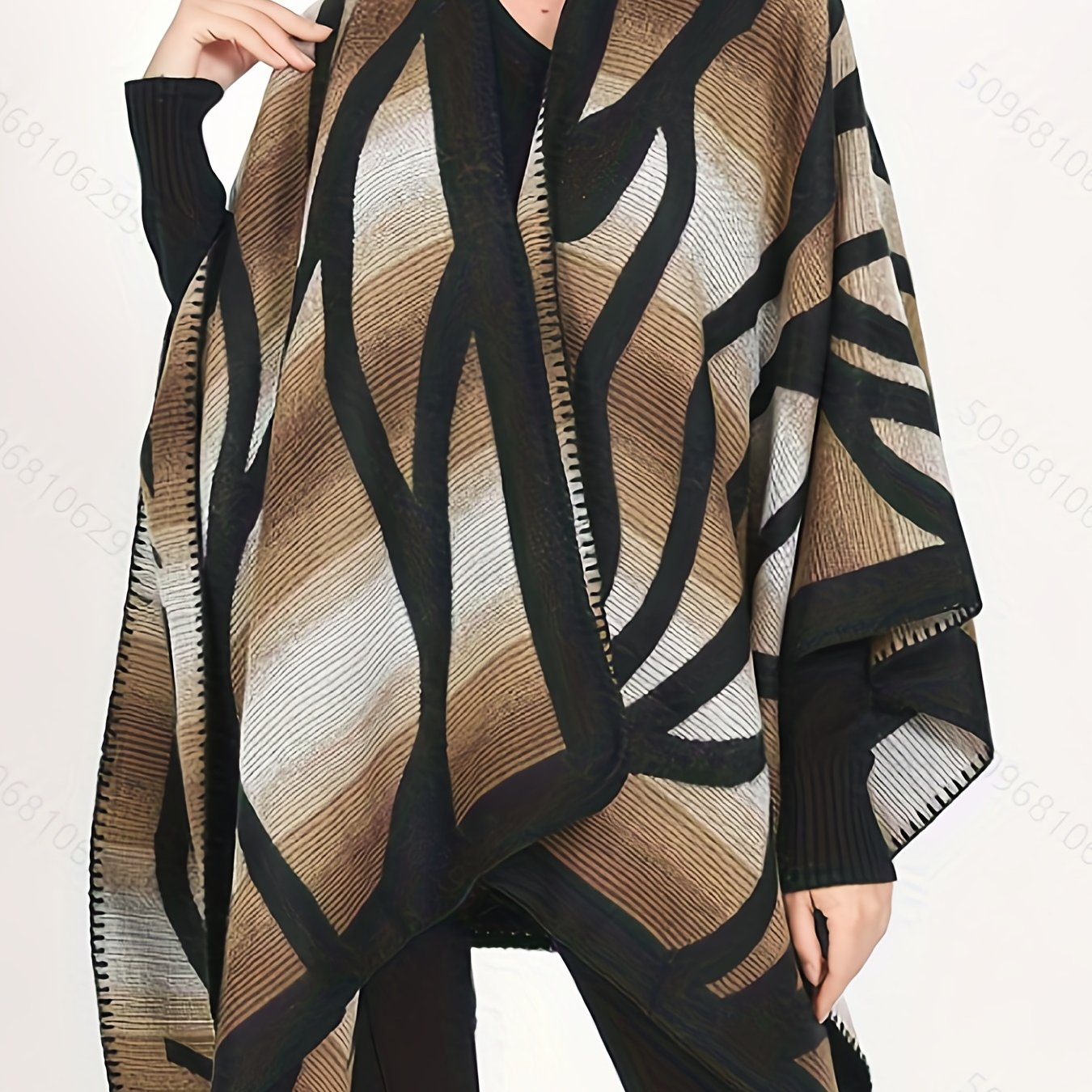 Abstract Print Tunics, Elegant Open Front Shawl Tops, Women's Clothing